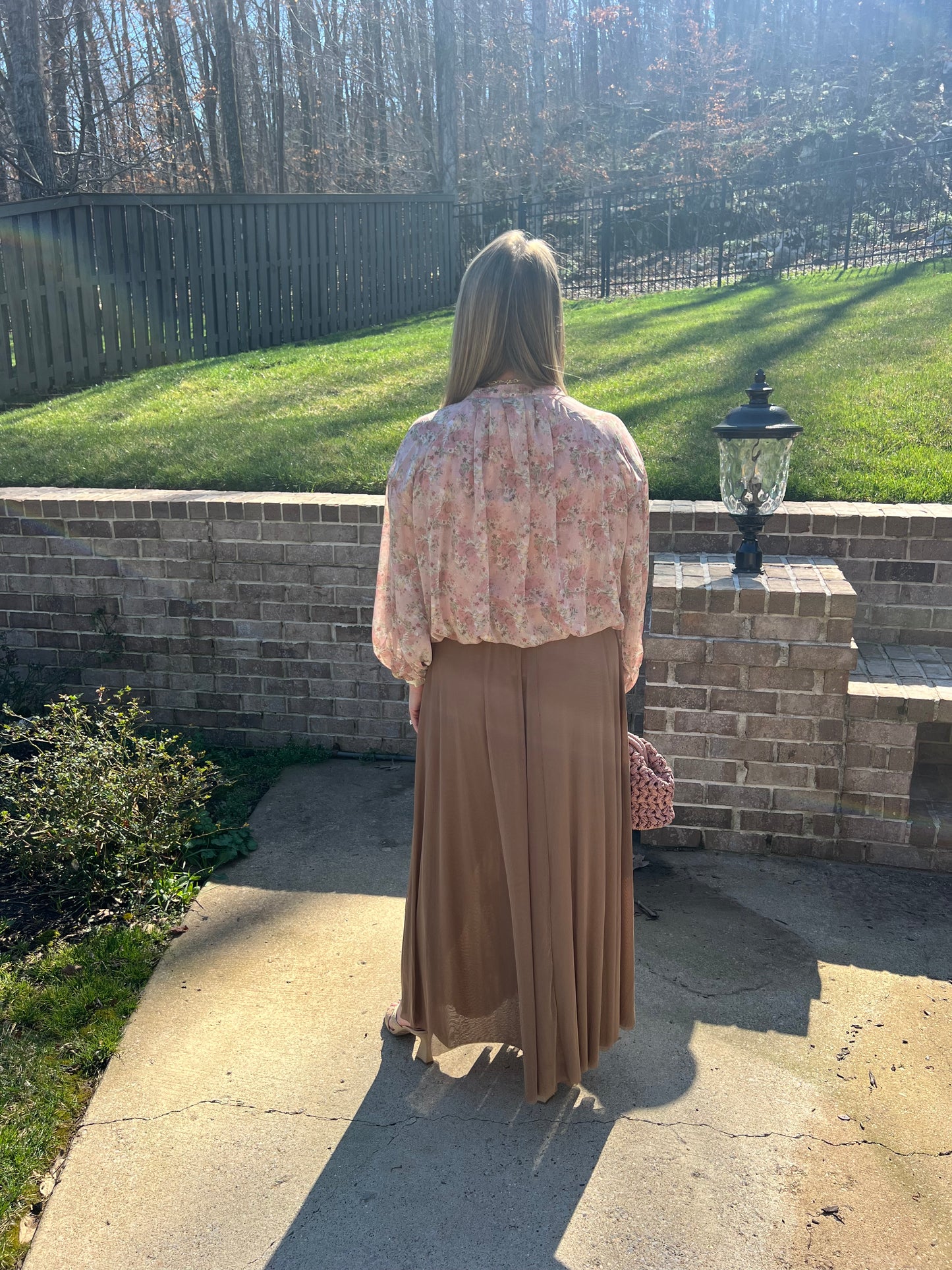 Pink Dogwood Bubble Hem Button Down