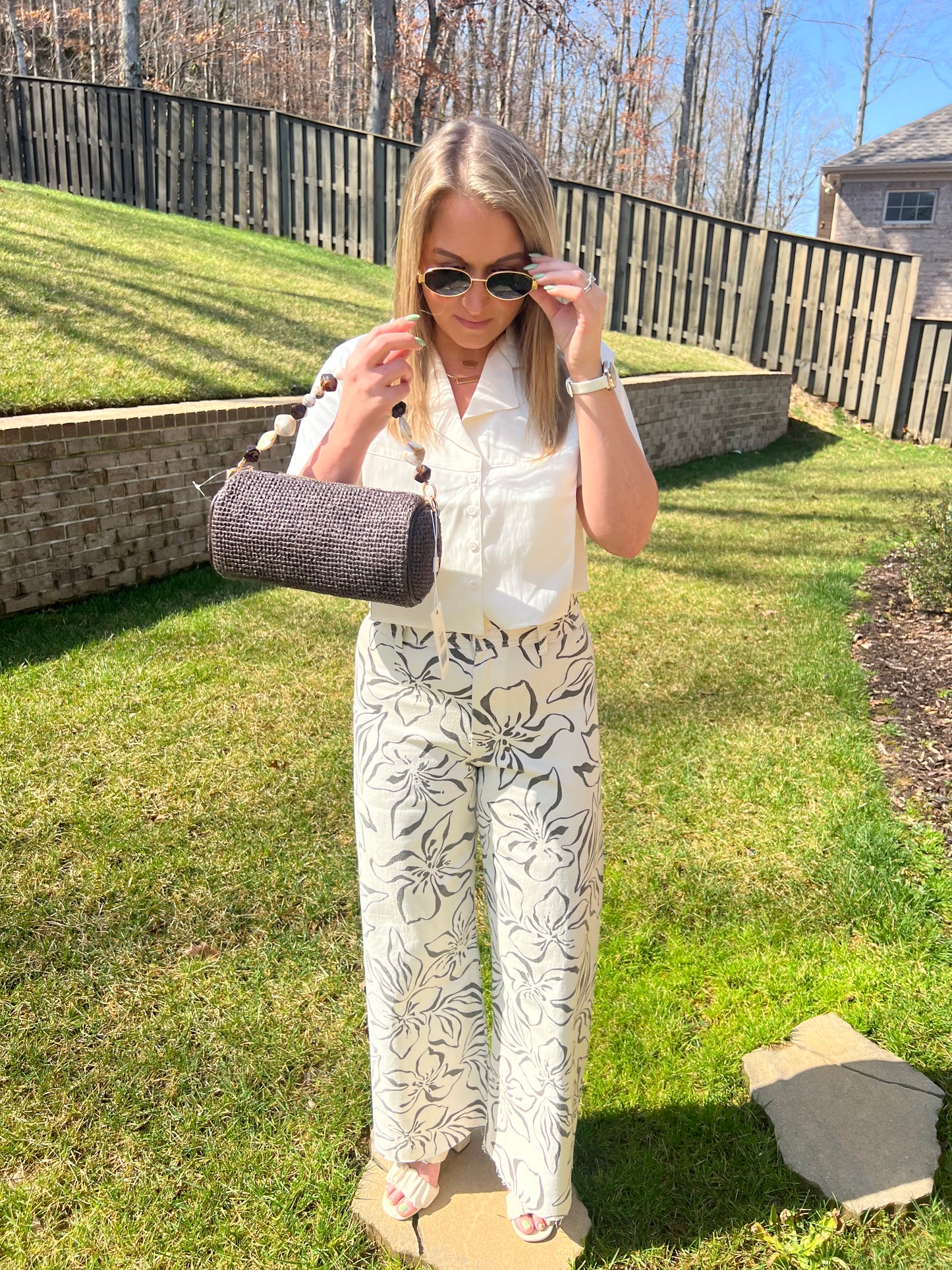 Jessica Bead Handle Straw Clutch