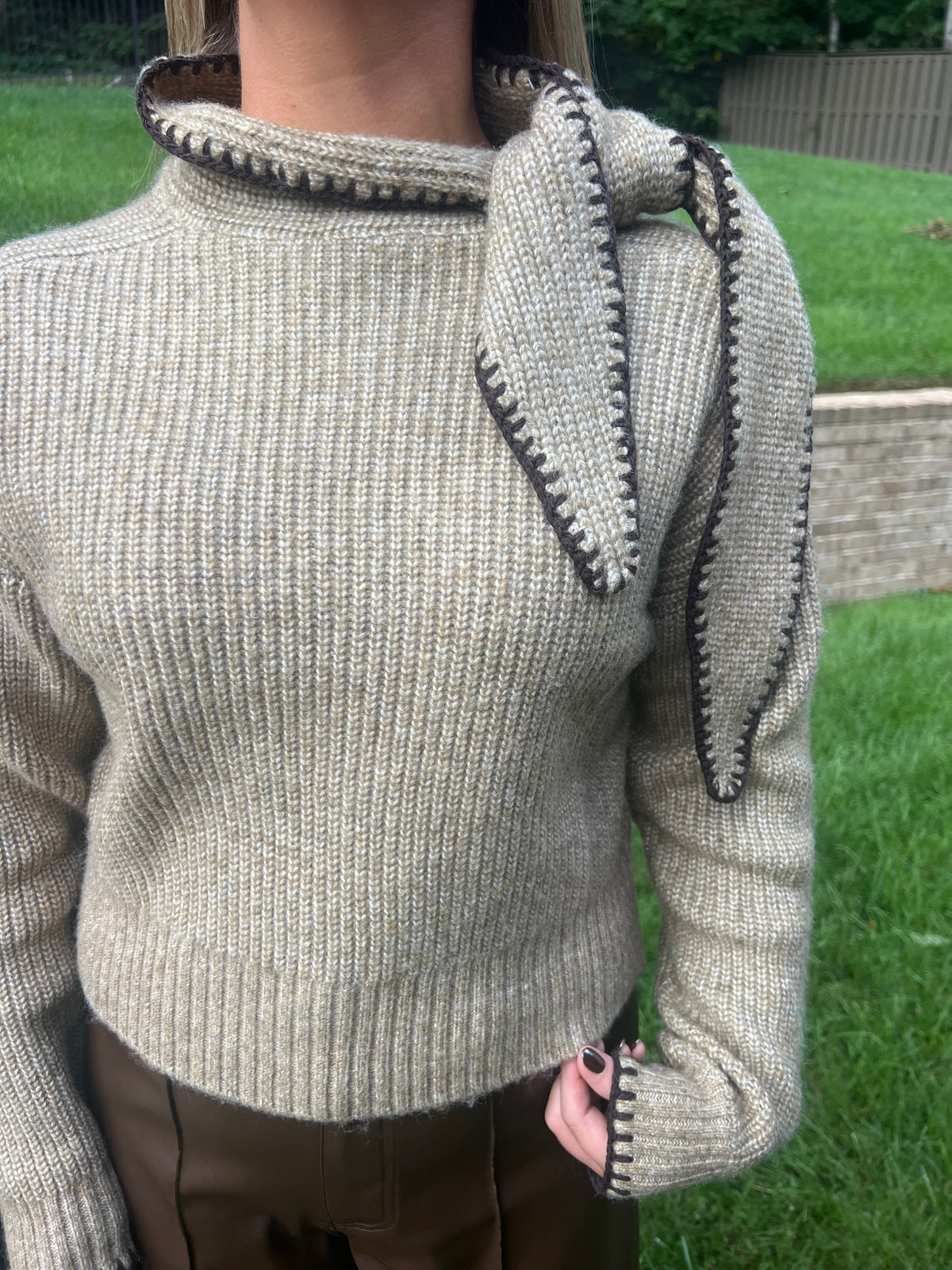 Pampas Grass Tied High Neck Sweater