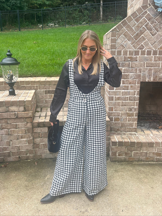 Chicory Houndstooth Tweed Wide Leg Jumpsuit