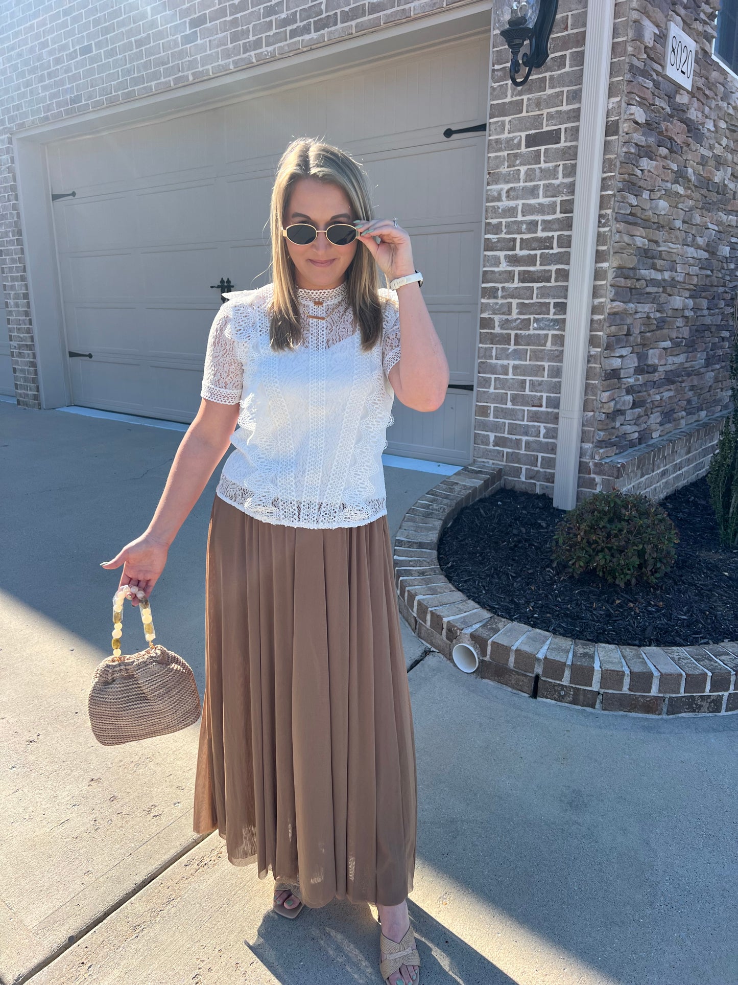 Nigella Lace Short Sleeve Mock Neck Top
