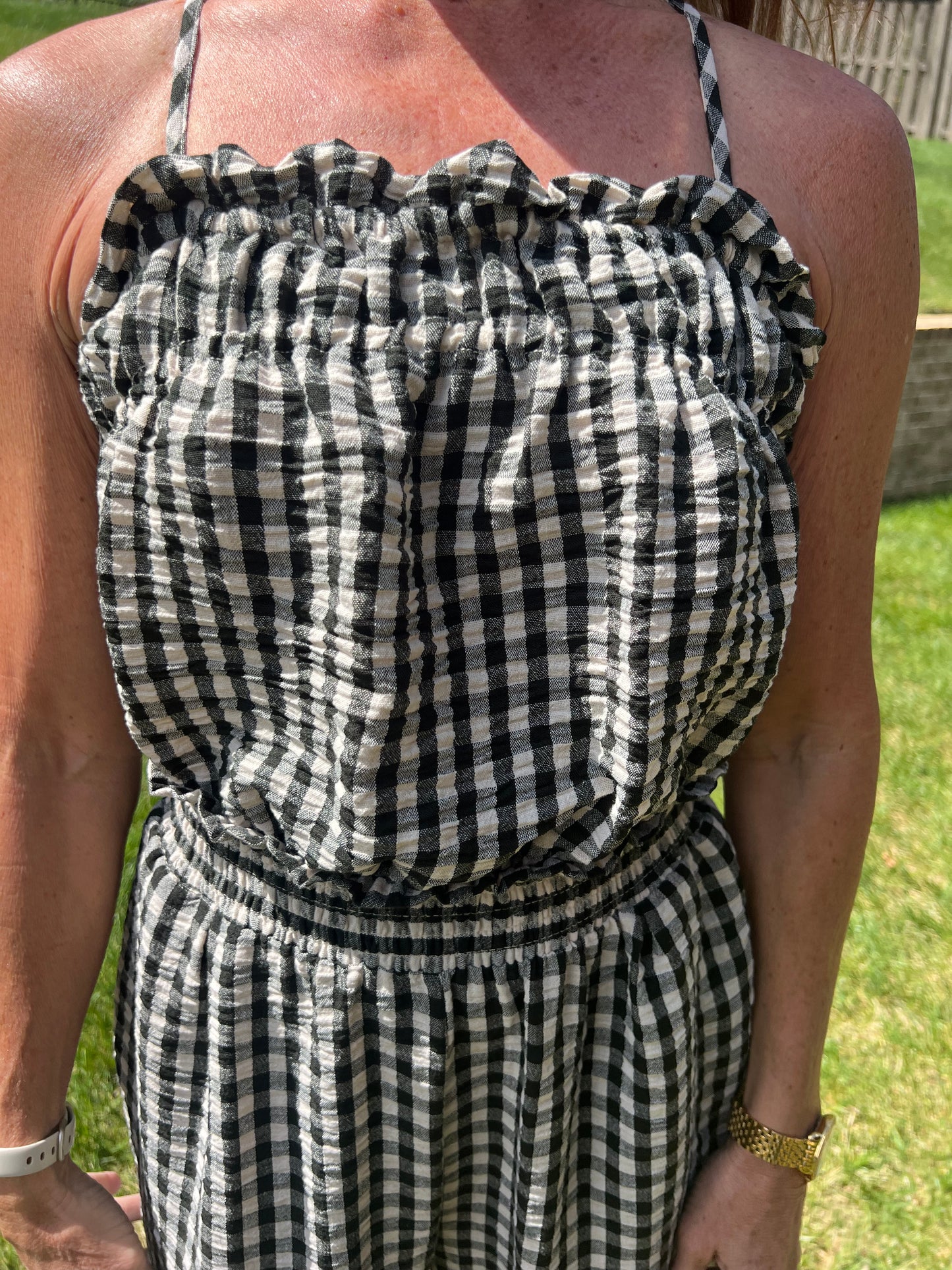 Black Cherry Gingham Jumpsuit