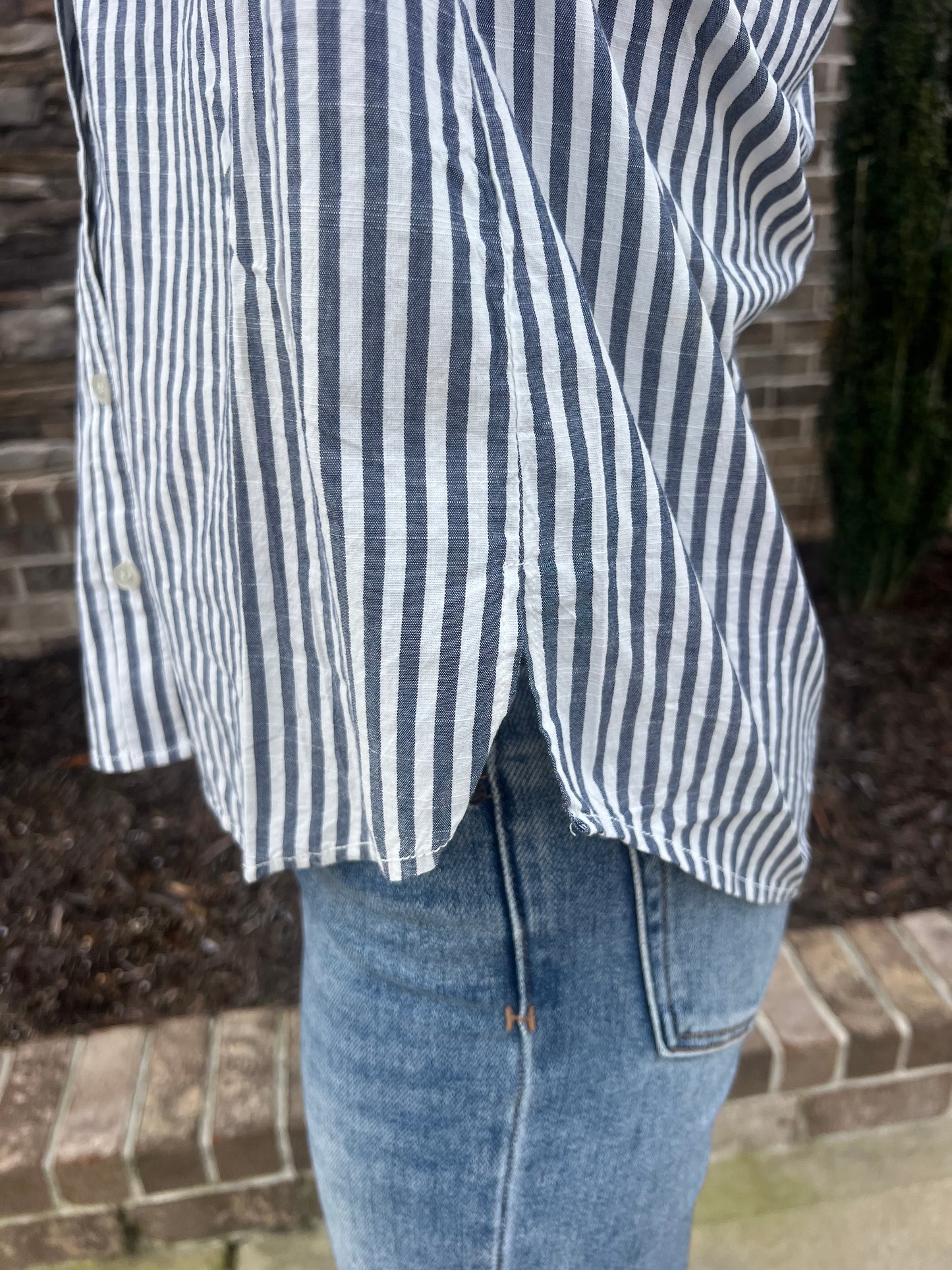 Amaranth striped button down