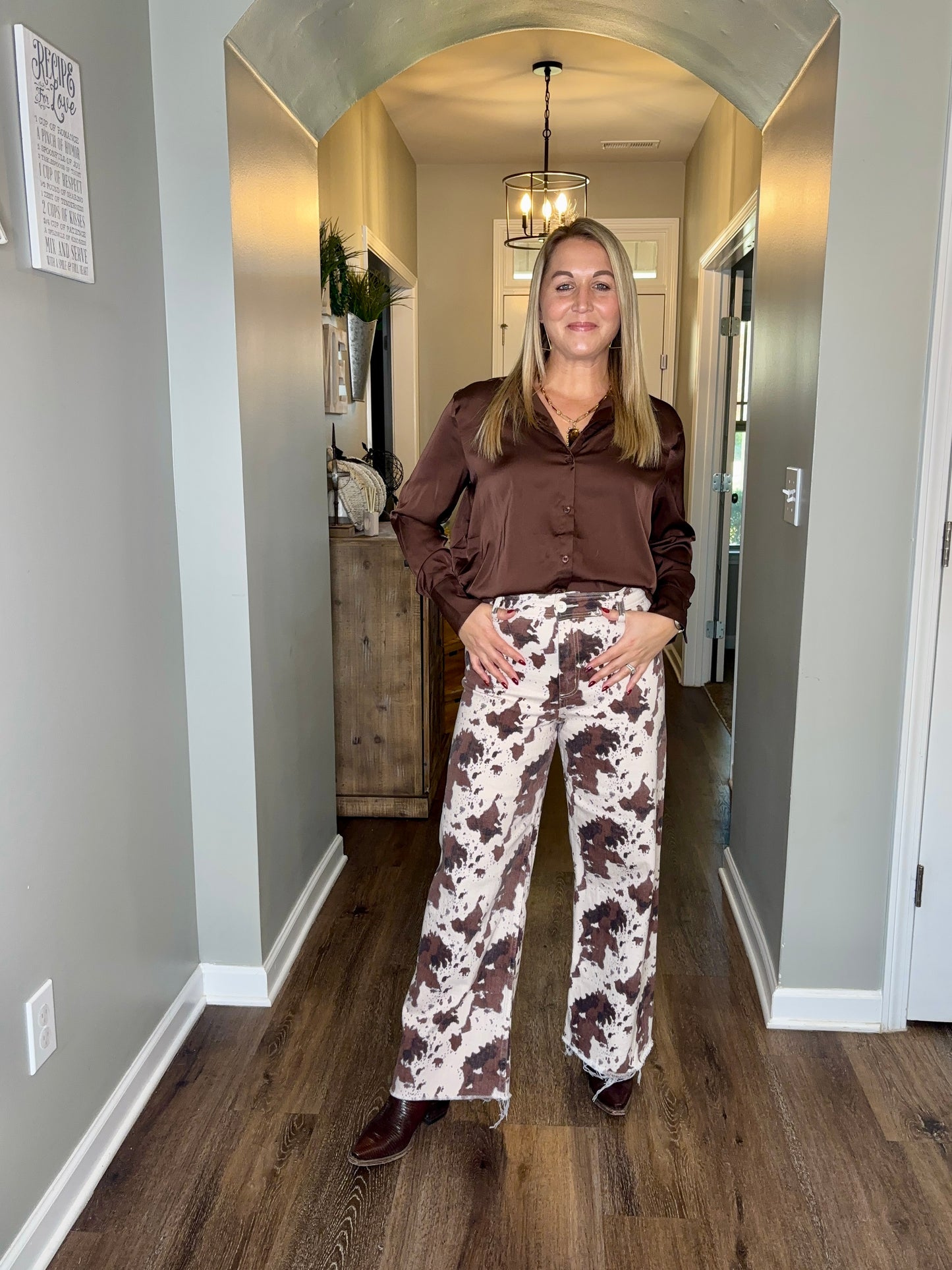 Buttercup Cow Print Flare Pants