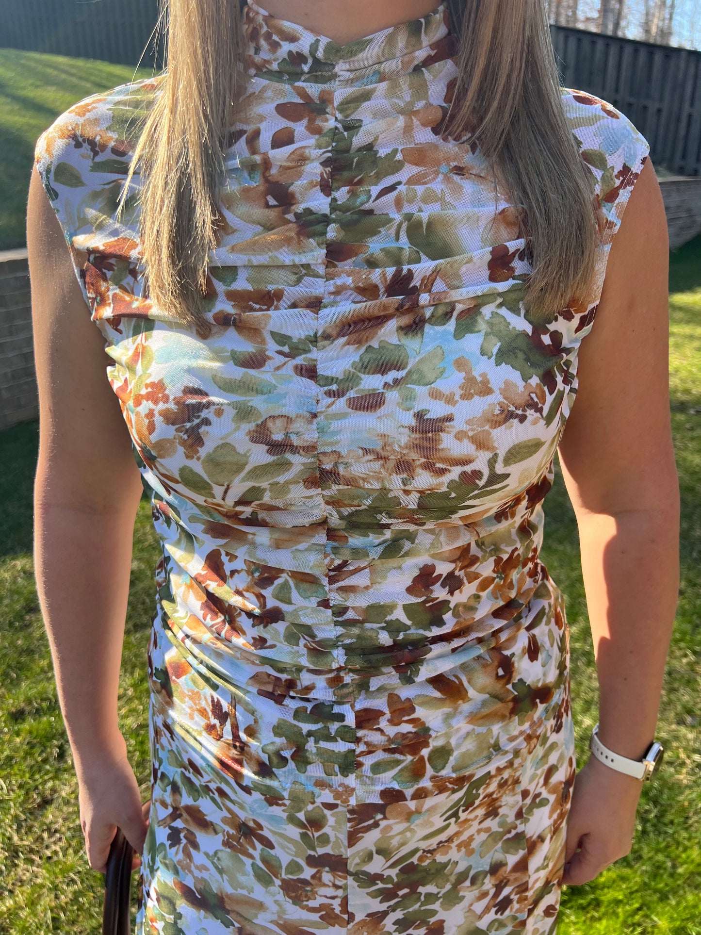 Caladium Mock Neck Floral Mesh Top