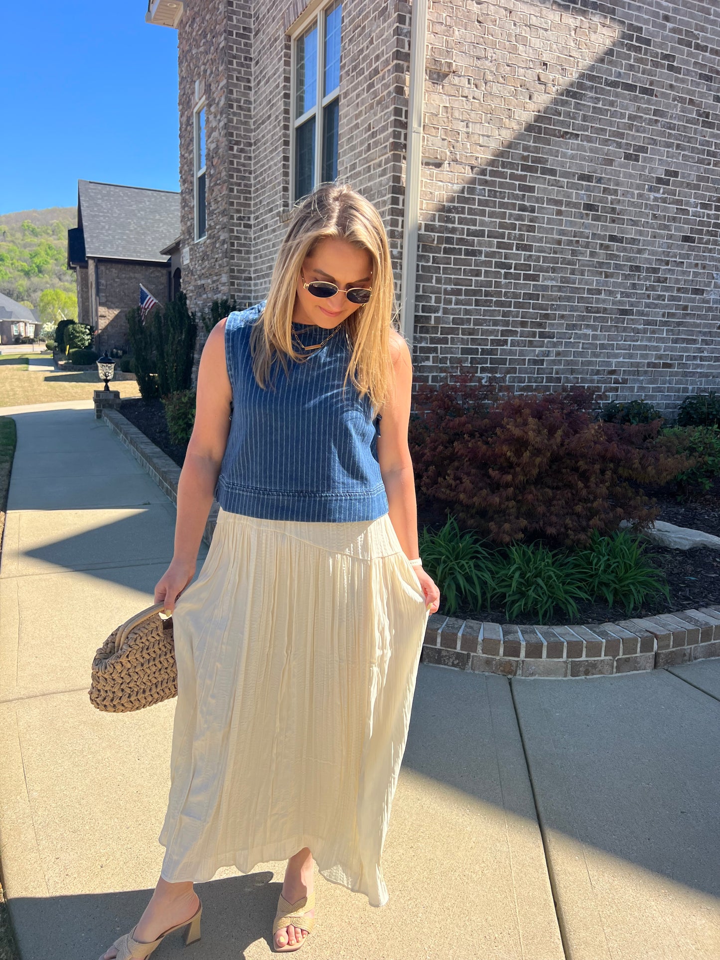 Periwinkle Pinstripe Denim Sleeveless Top