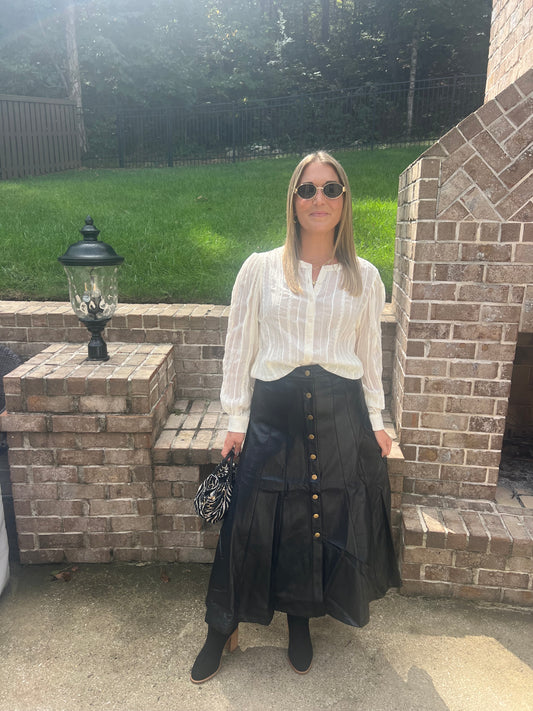Penny Black Button Front Faux Leather Skirt