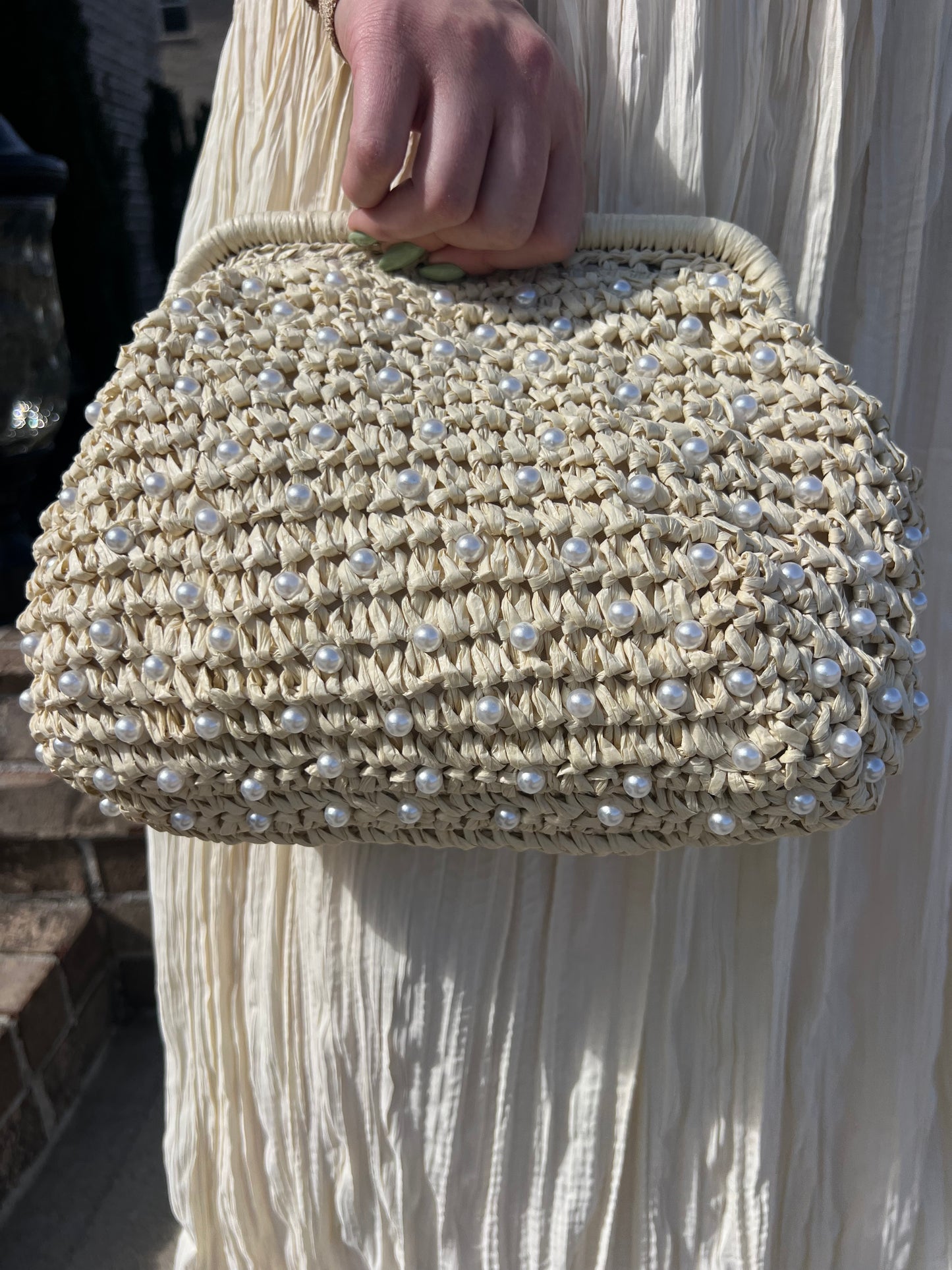 Faith Pearl Accented Clutch with Chain