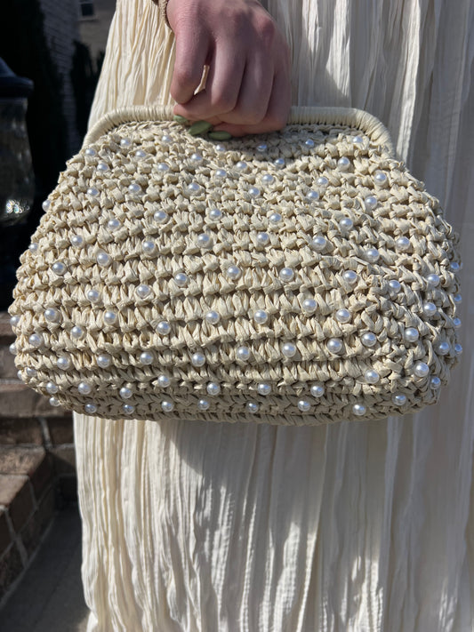 Faith Pearl Accented Clutch with Chain