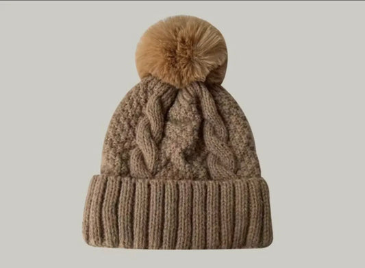 Fuzzy Knitted Pom Beanie