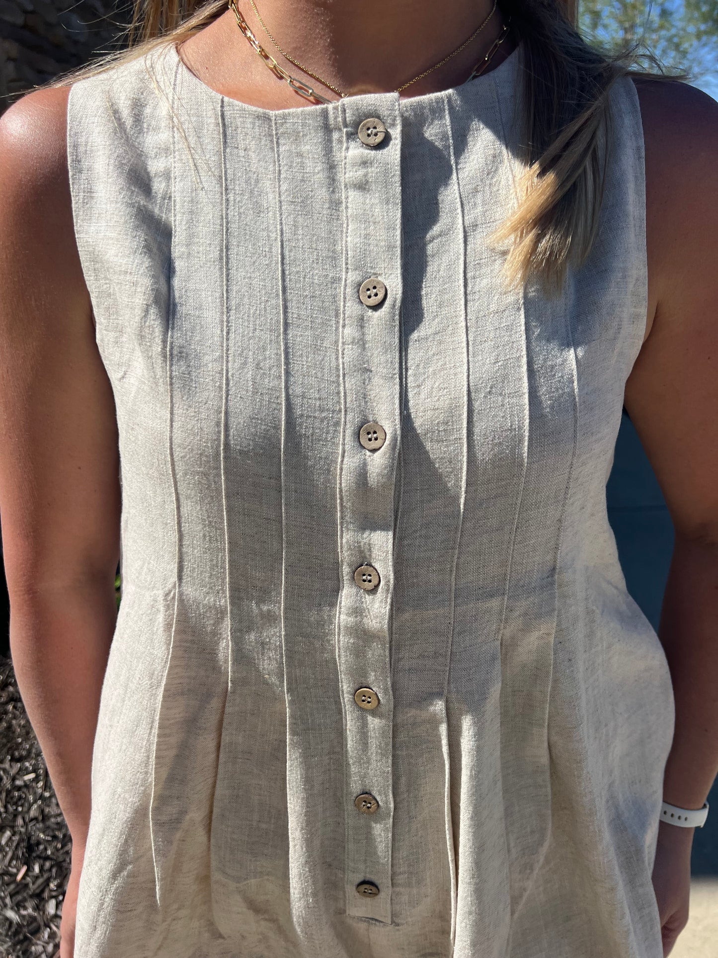 Larkspur Pleated Button Front Romper