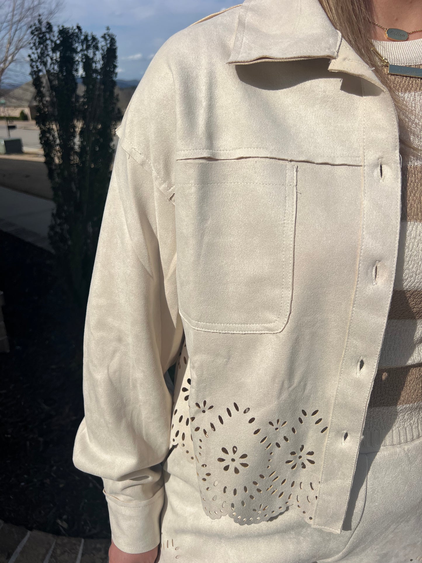 Laurel Soft Suede Laser Cut Shirt Jacket