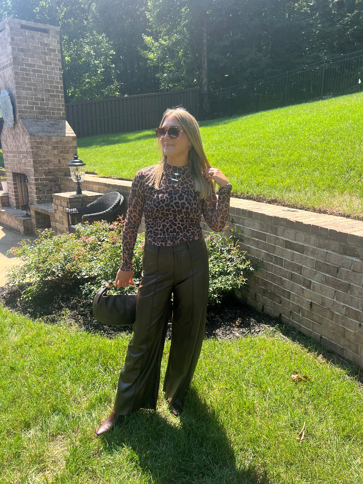 Verbena Leopard Mesh Mock Neck Top