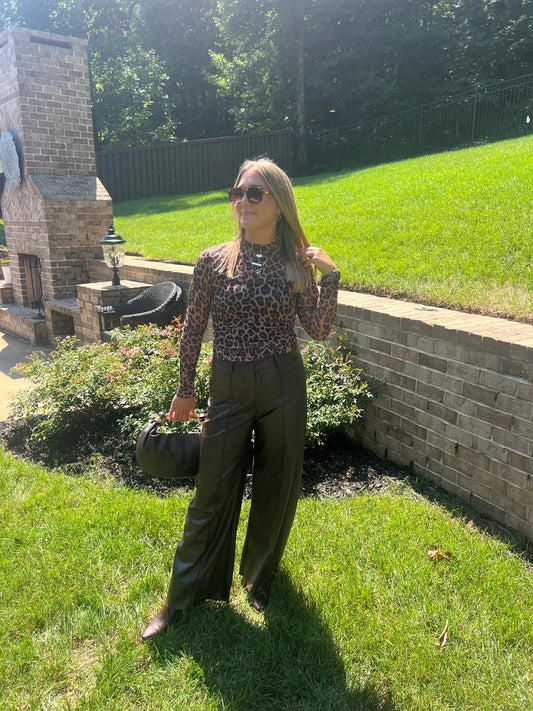 Verbena Leopard Mesh Mock Neck Top