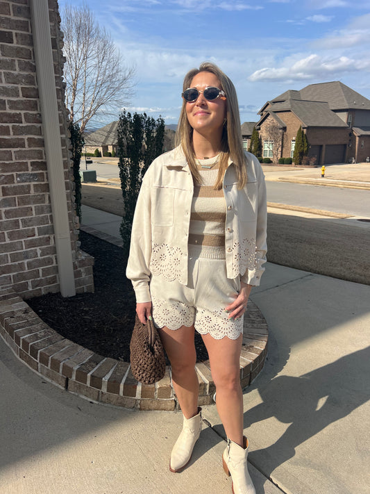 Laurel Soft Suede Laser Cut Shirt Jacket