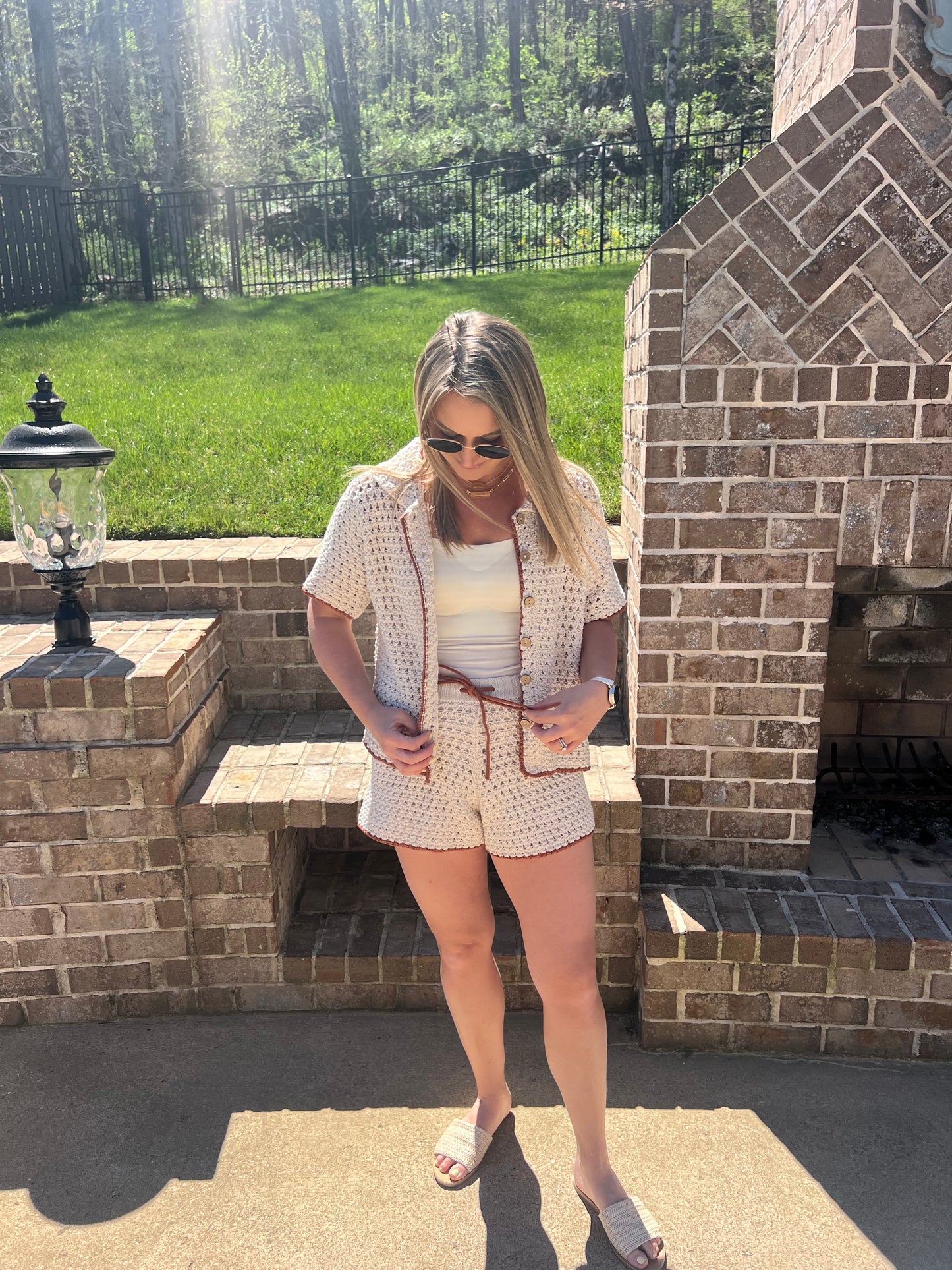 Capucine Color Stitch Crochet Shorts Set