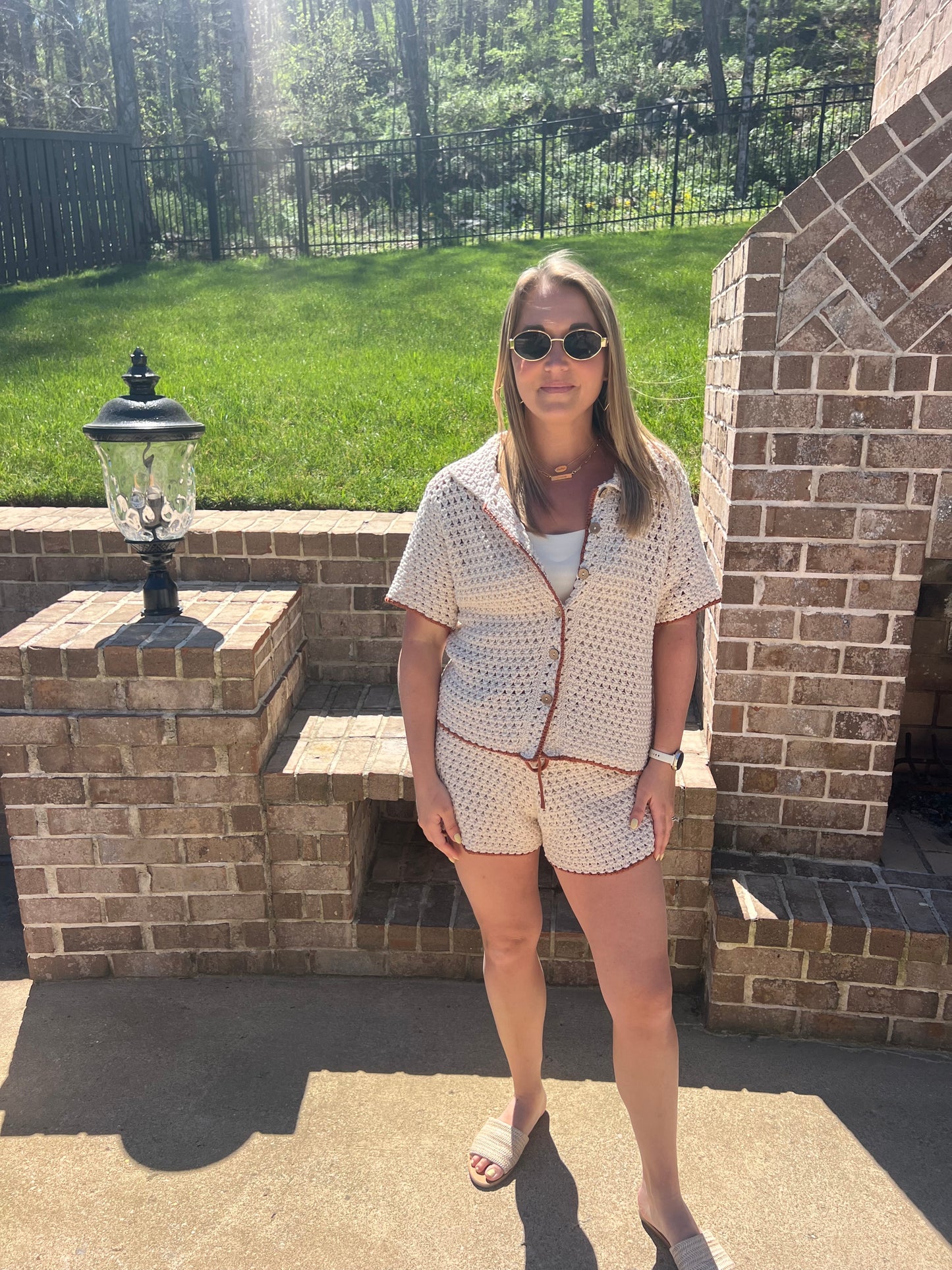 Capucine Color Stitch Crochet Shorts Set