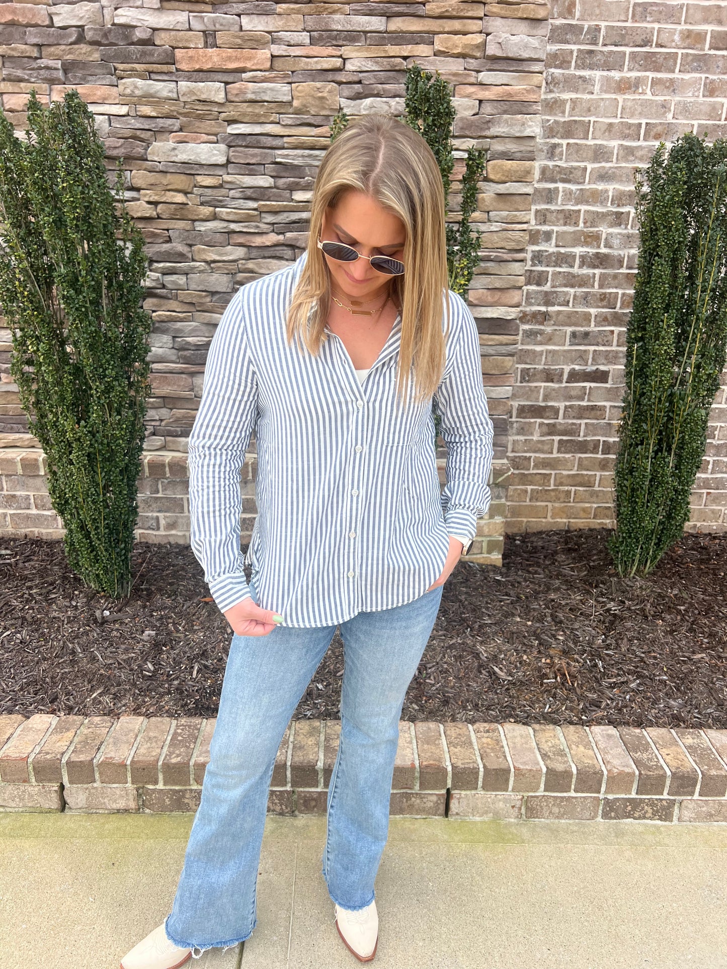 Amaranth striped button down