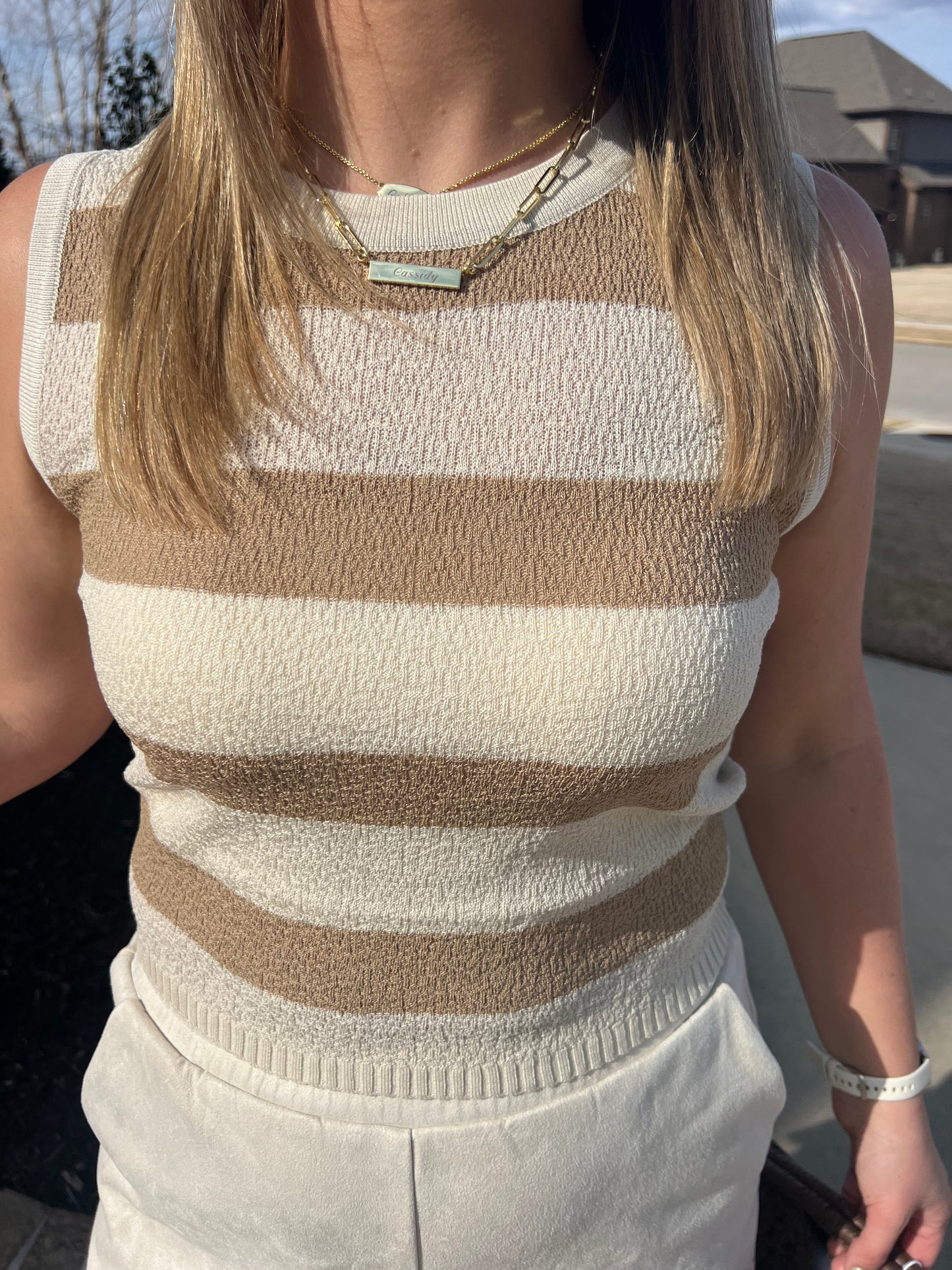 Maiden Grass Pebbled Knit Striped Tank