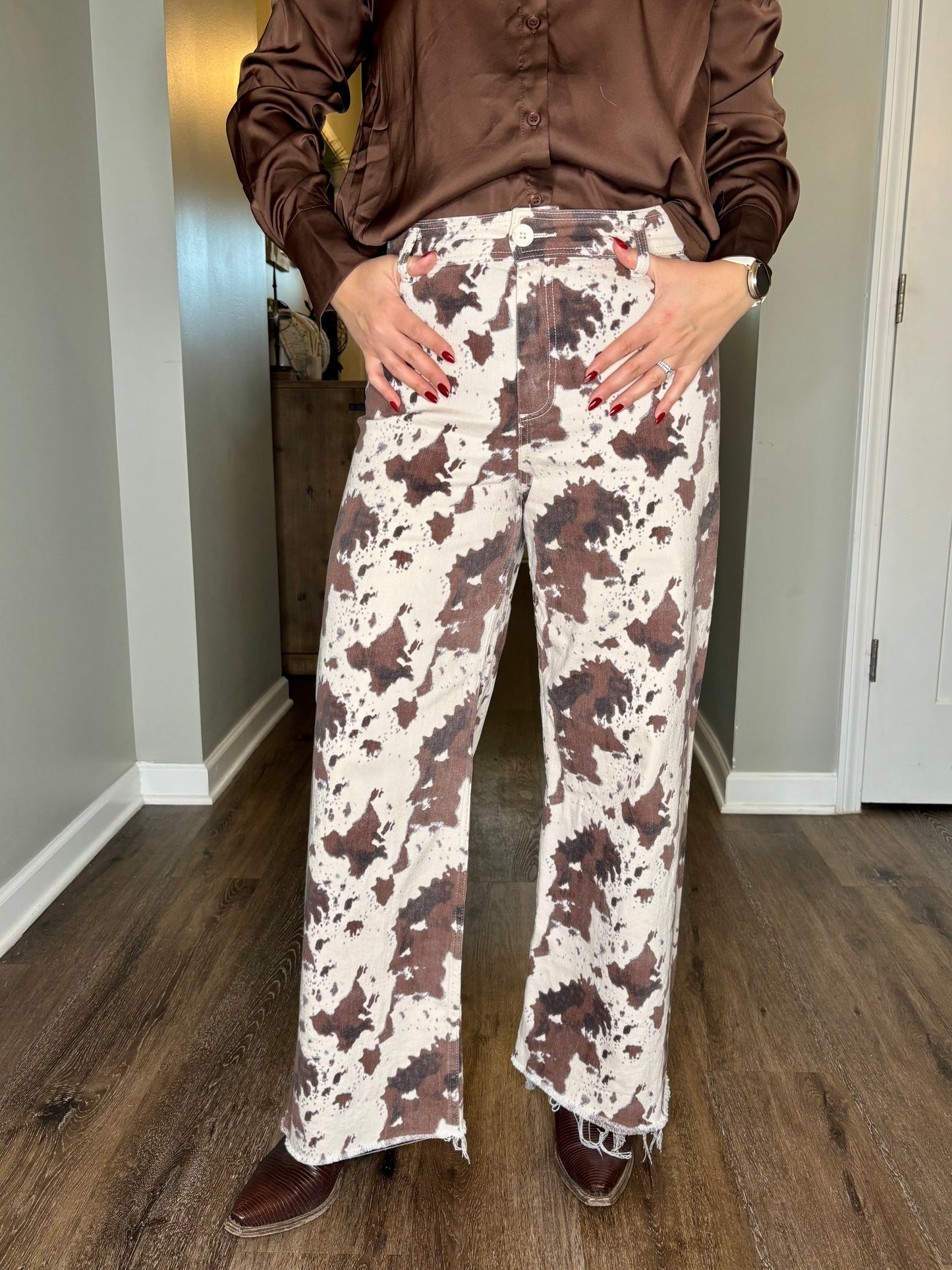 Buttercup Cow Print Flare Pants
