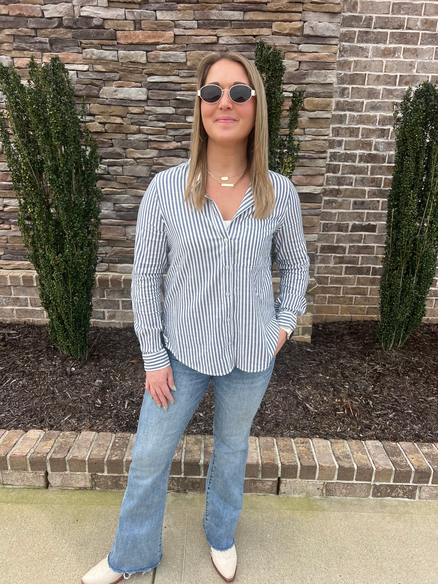 Amaranth striped button down