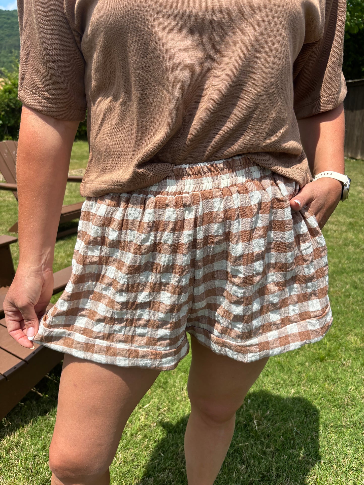 Bracken Fern Gingham Check Shorts