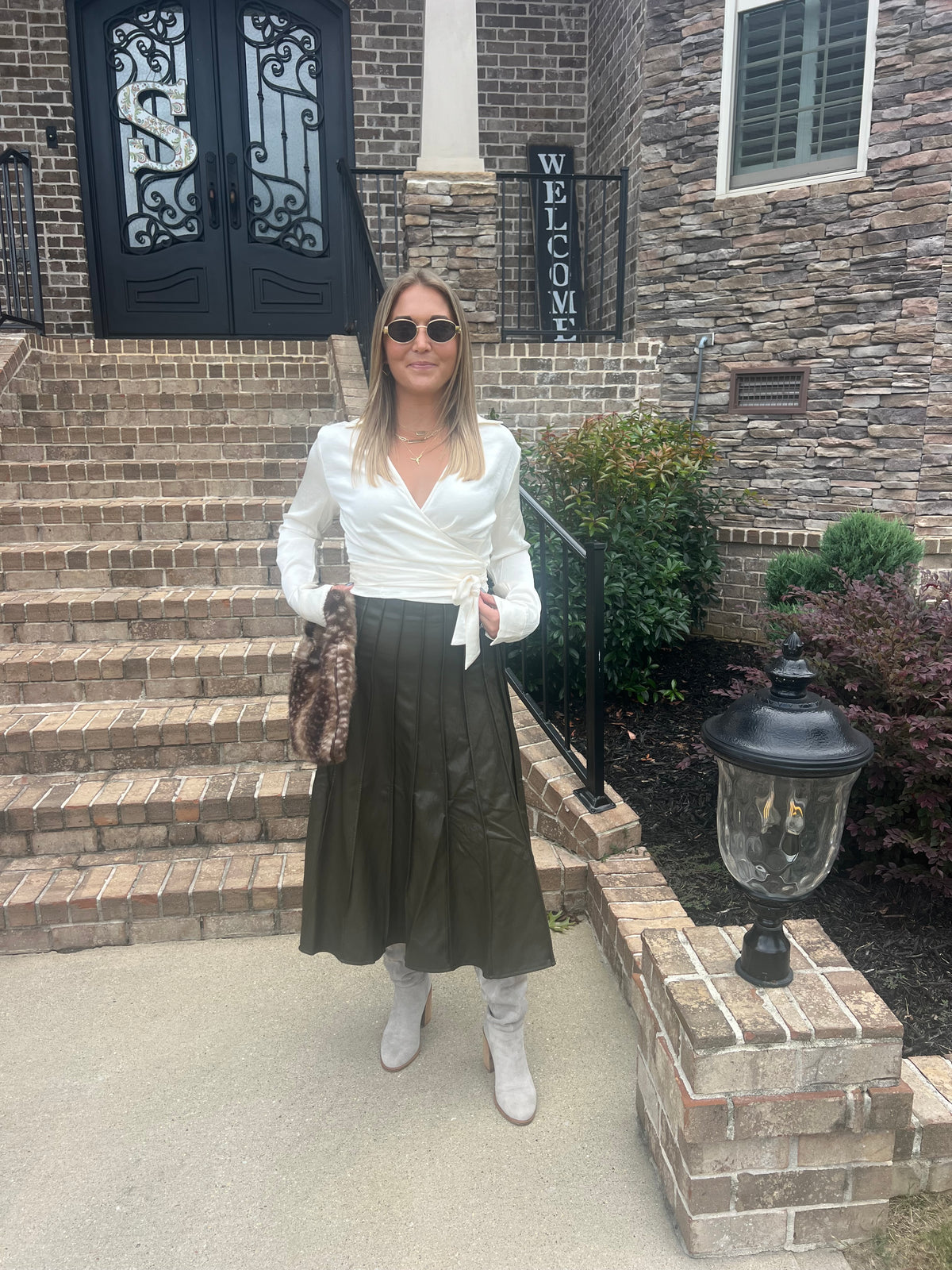 Moonflower Crinkle Satin Tie Wrap Shirt