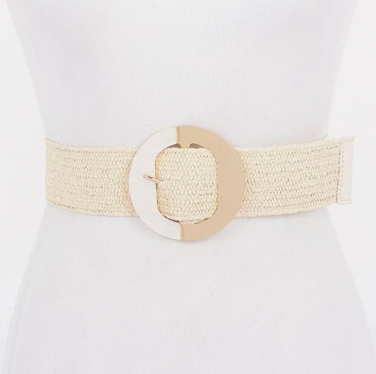 Faux Straw Marble Metal Buckle Stretch Belt