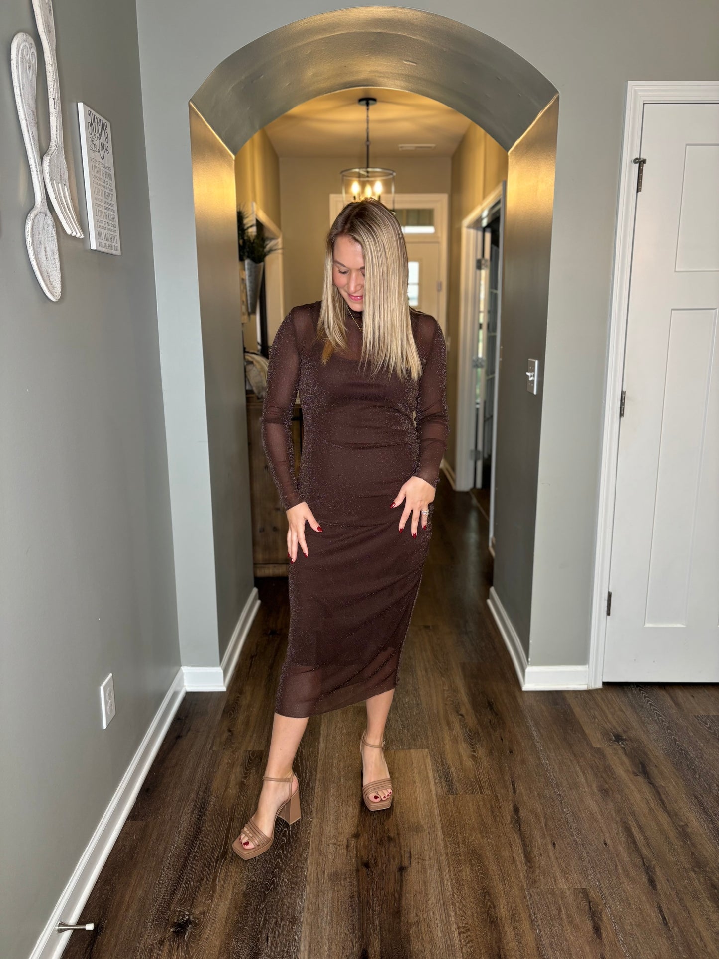 Mistletoe Mesh Midi Draped Dress