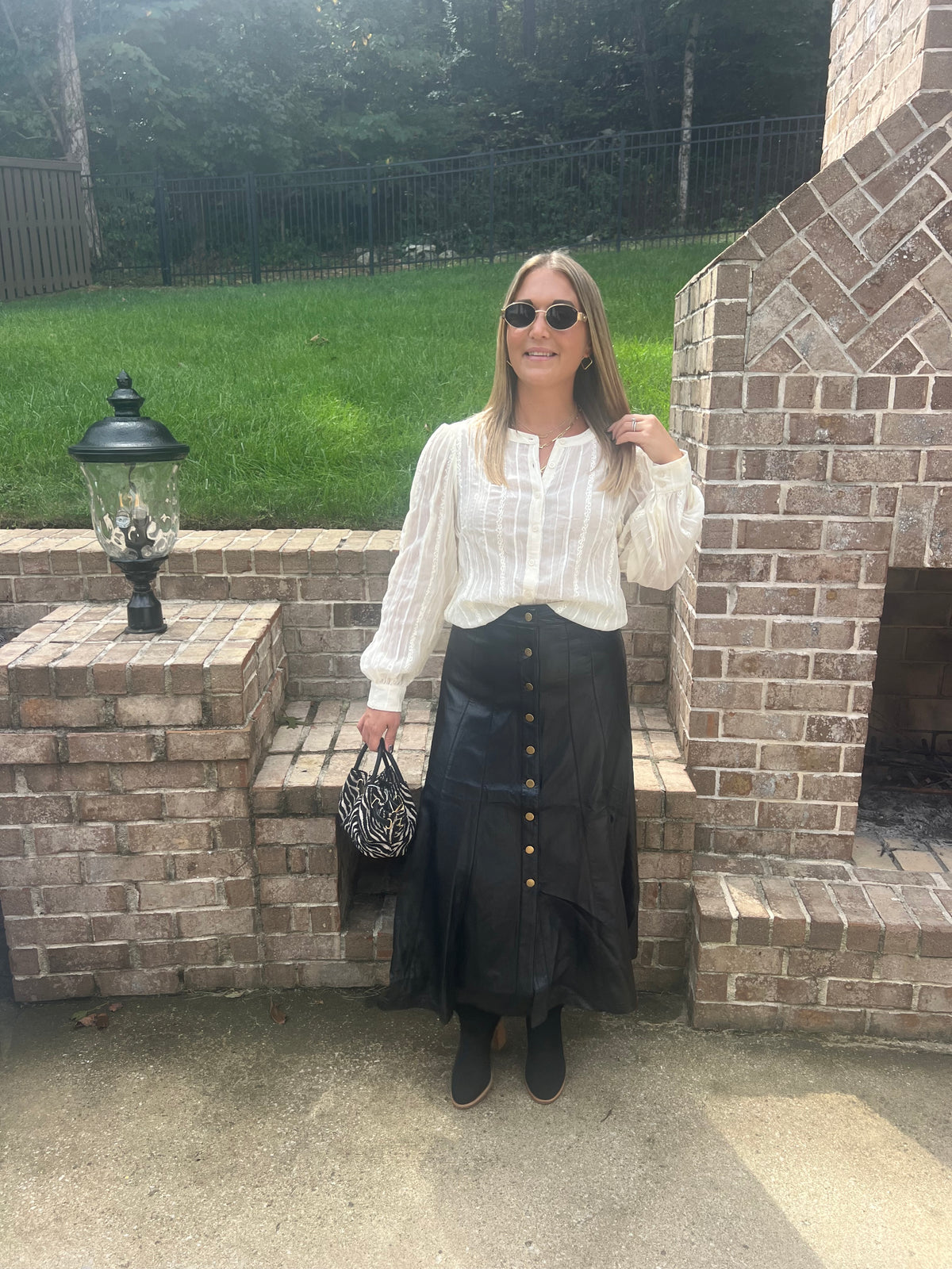 Penny Black Button Front Faux Leather Skirt
