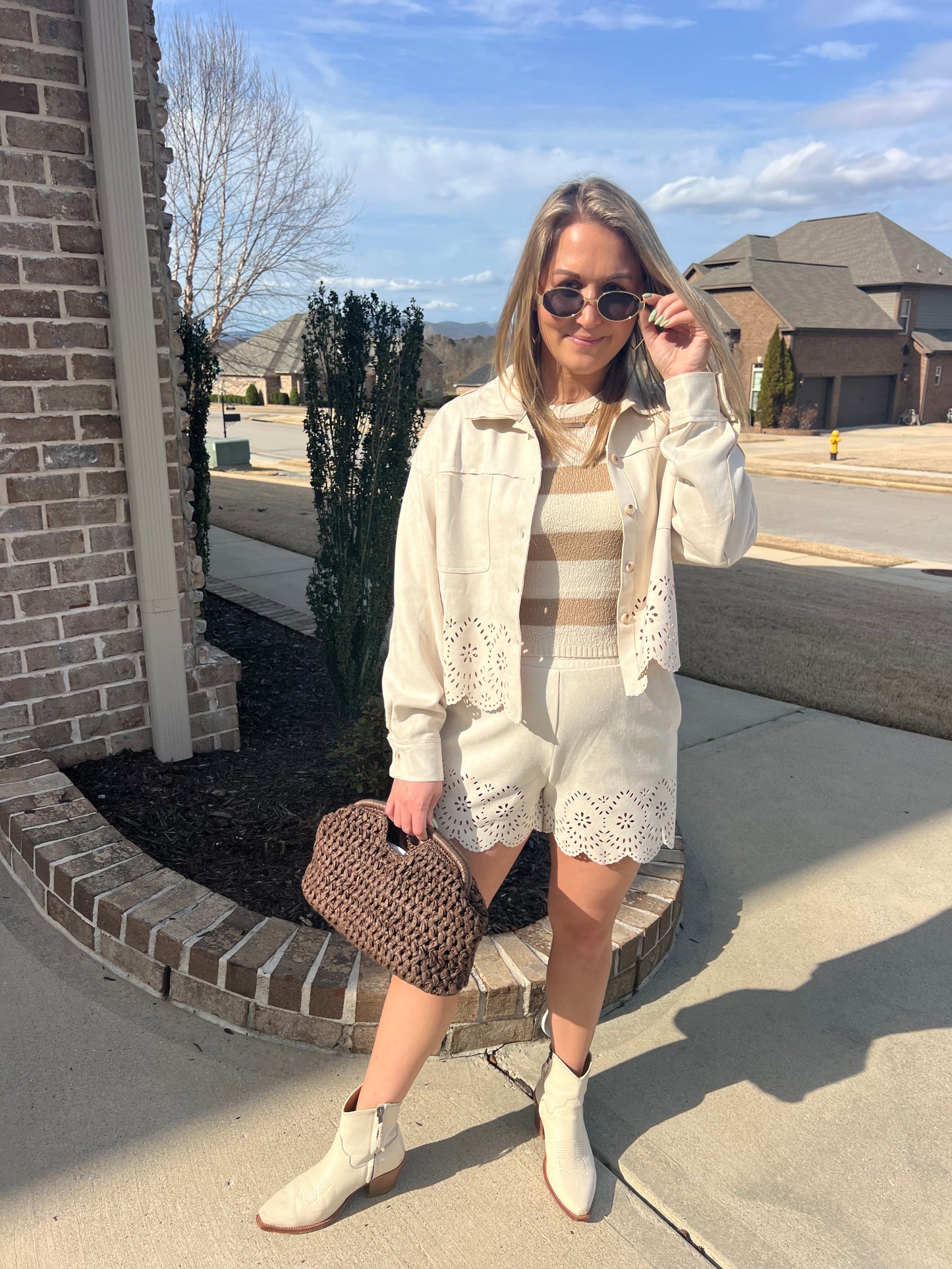 Laurel Soft Suede Laser Cut Shirt Jacket