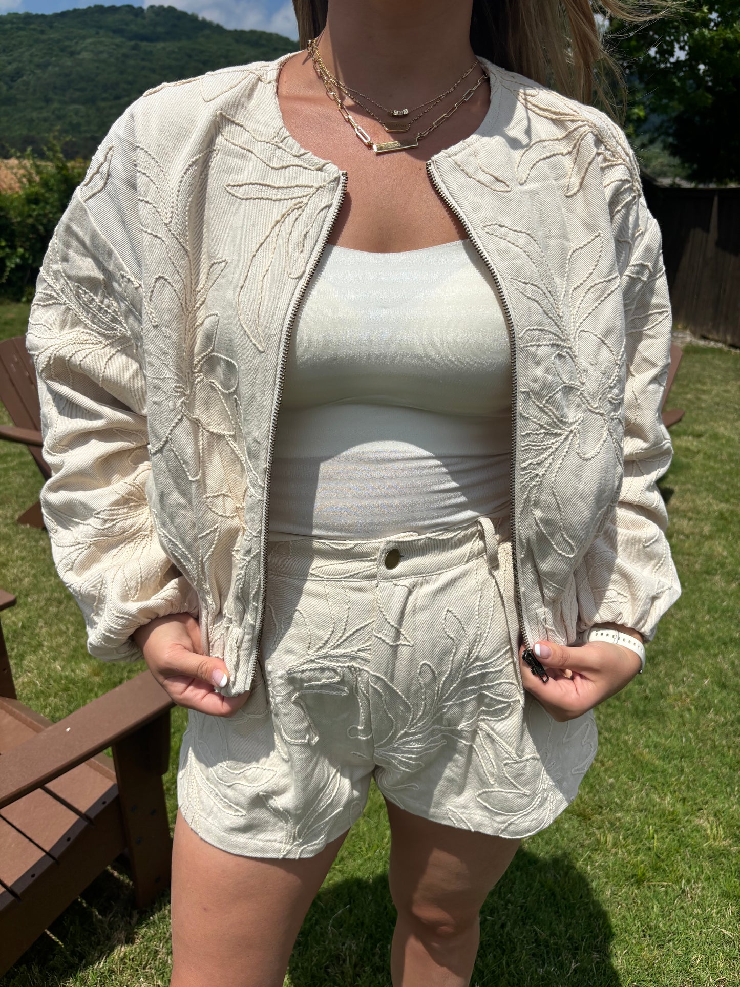 Honeysuckle Floral Jacquard Zip Up Jacket