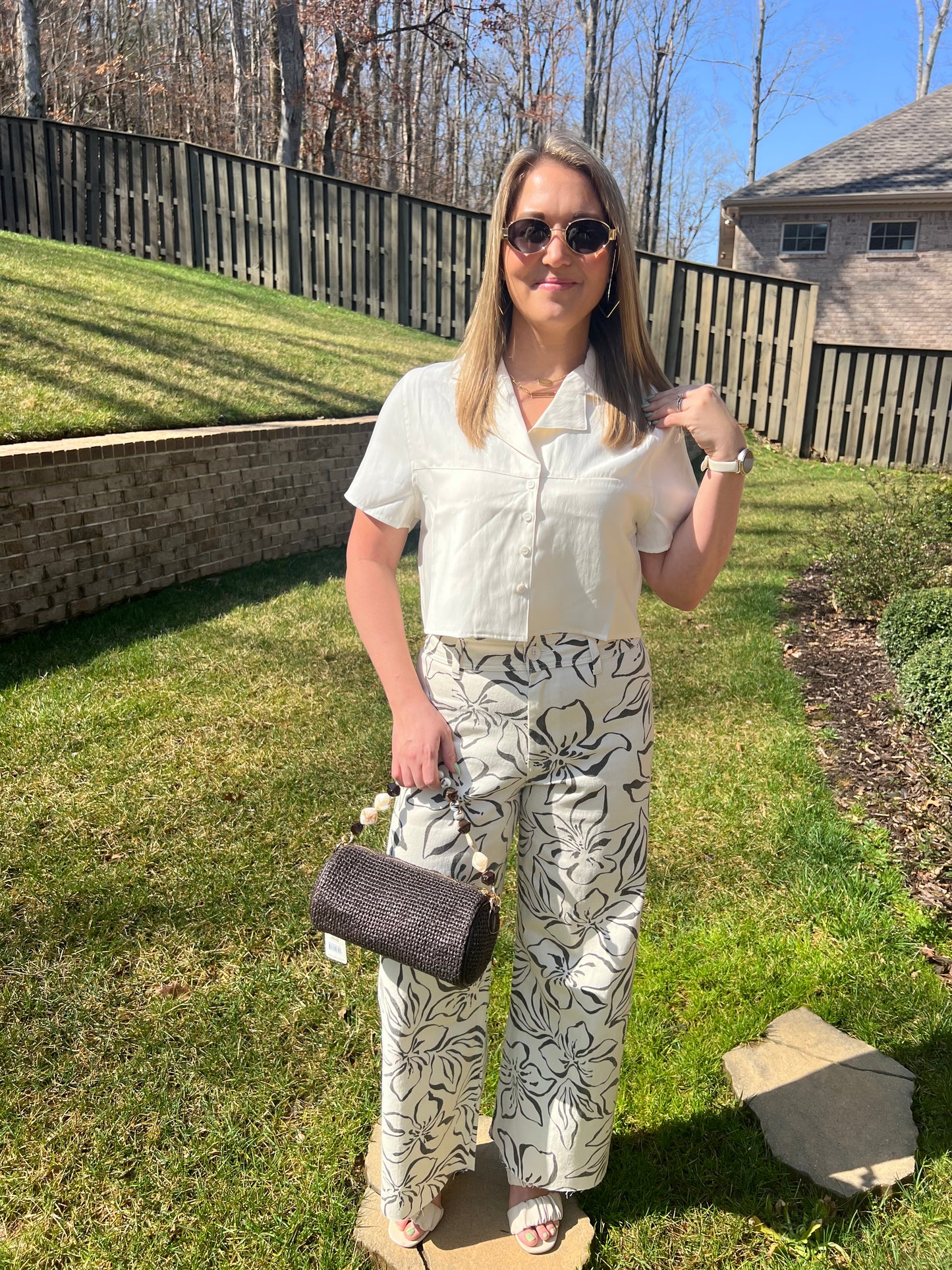 Shasta Daisy Button Front Short Sleeve Blouse