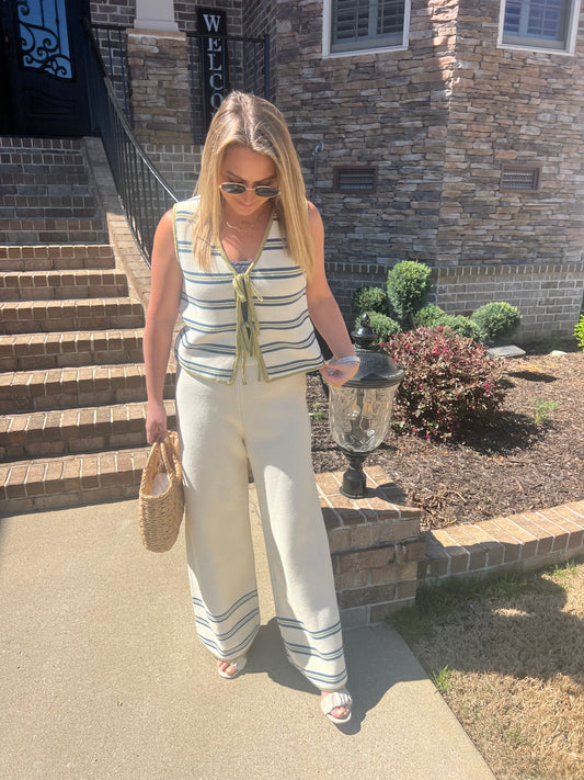 Nepeta Striped Tie Front Vest and Pants Set