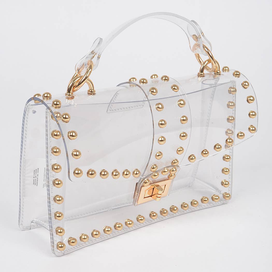Georgia Round Metal Studded Clear Crossbody Bag