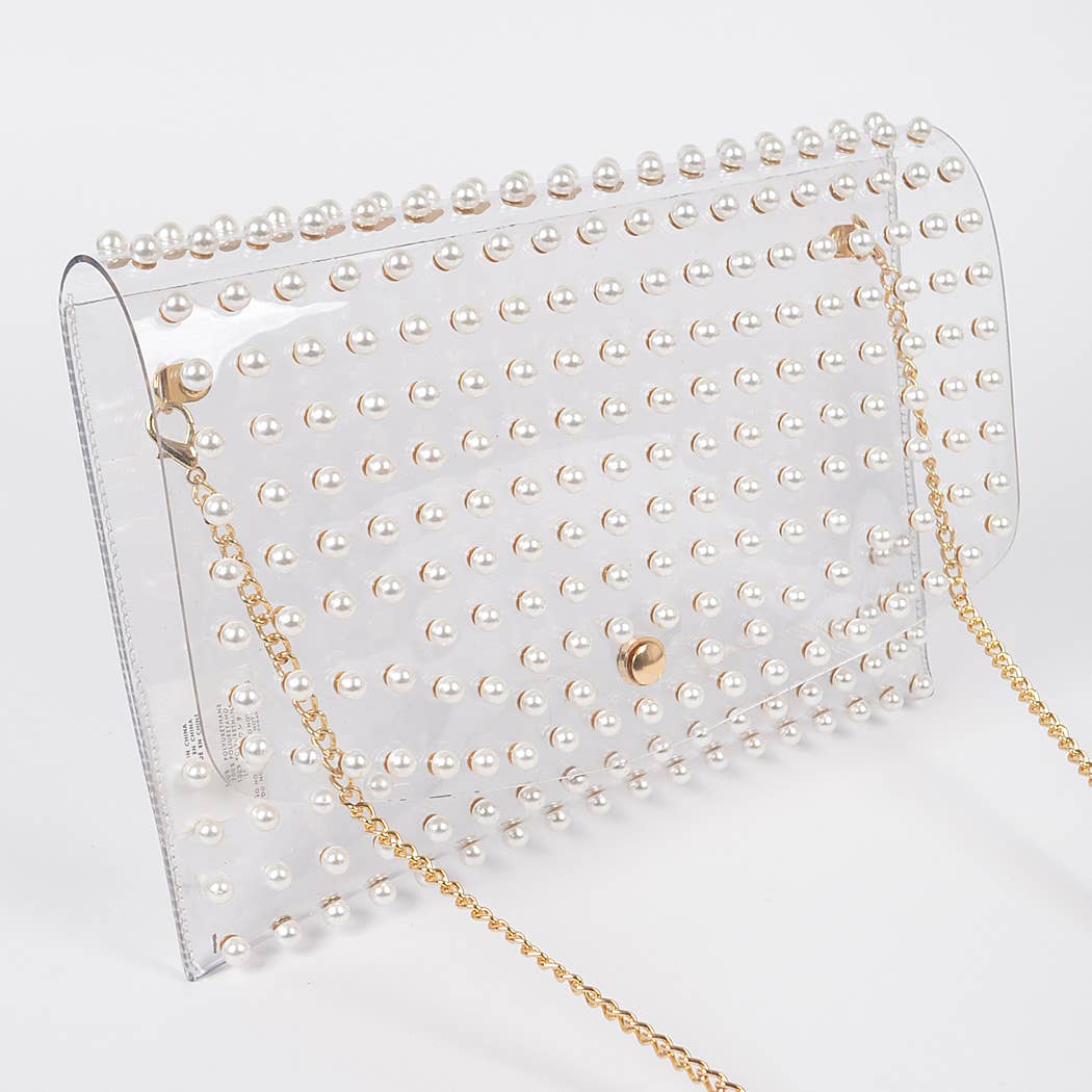 Gemma Pearl Studded Clear Envelope Clutch