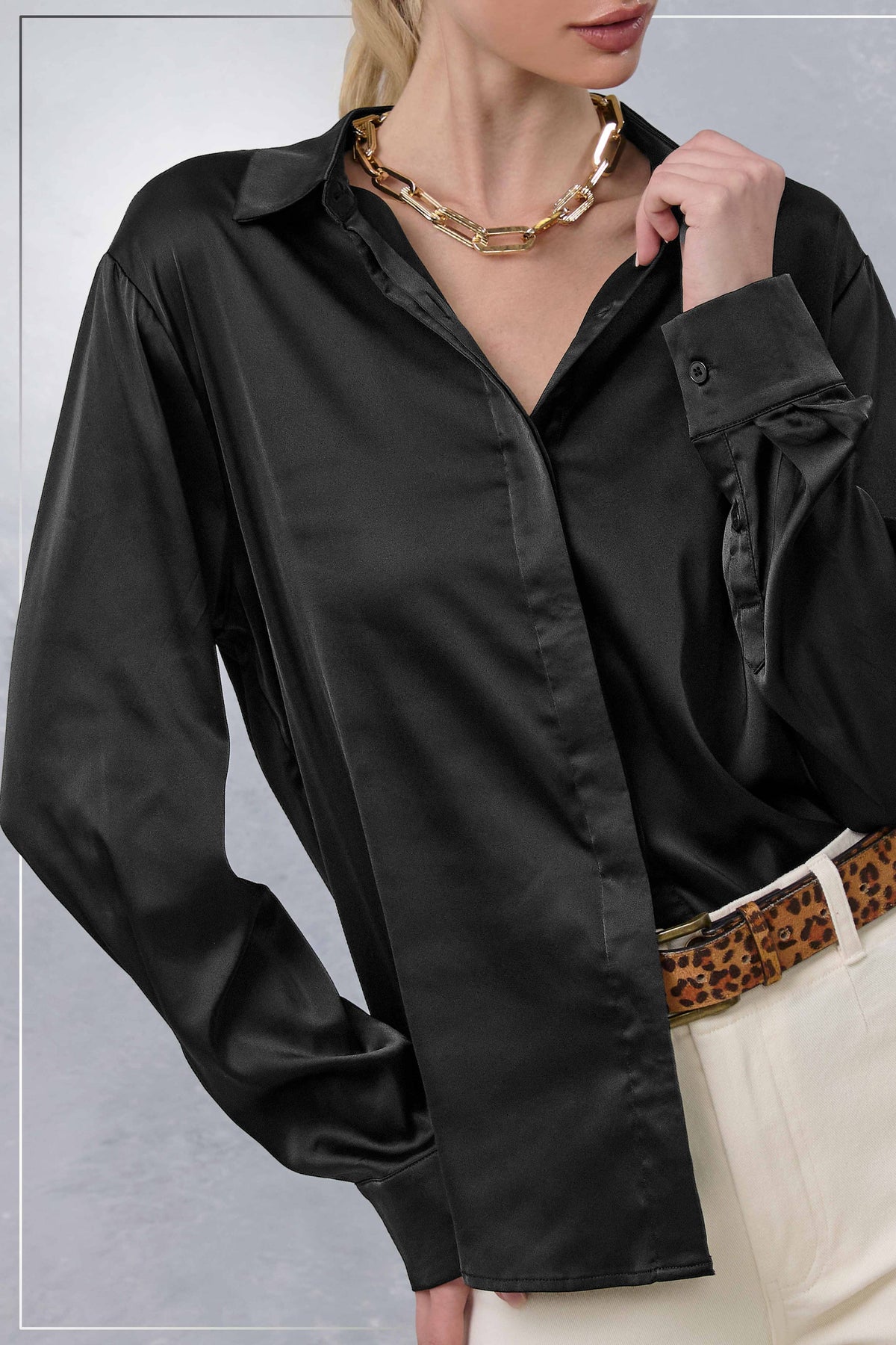 Black Viola Luxe Silk Relaxed Button Down Shirt