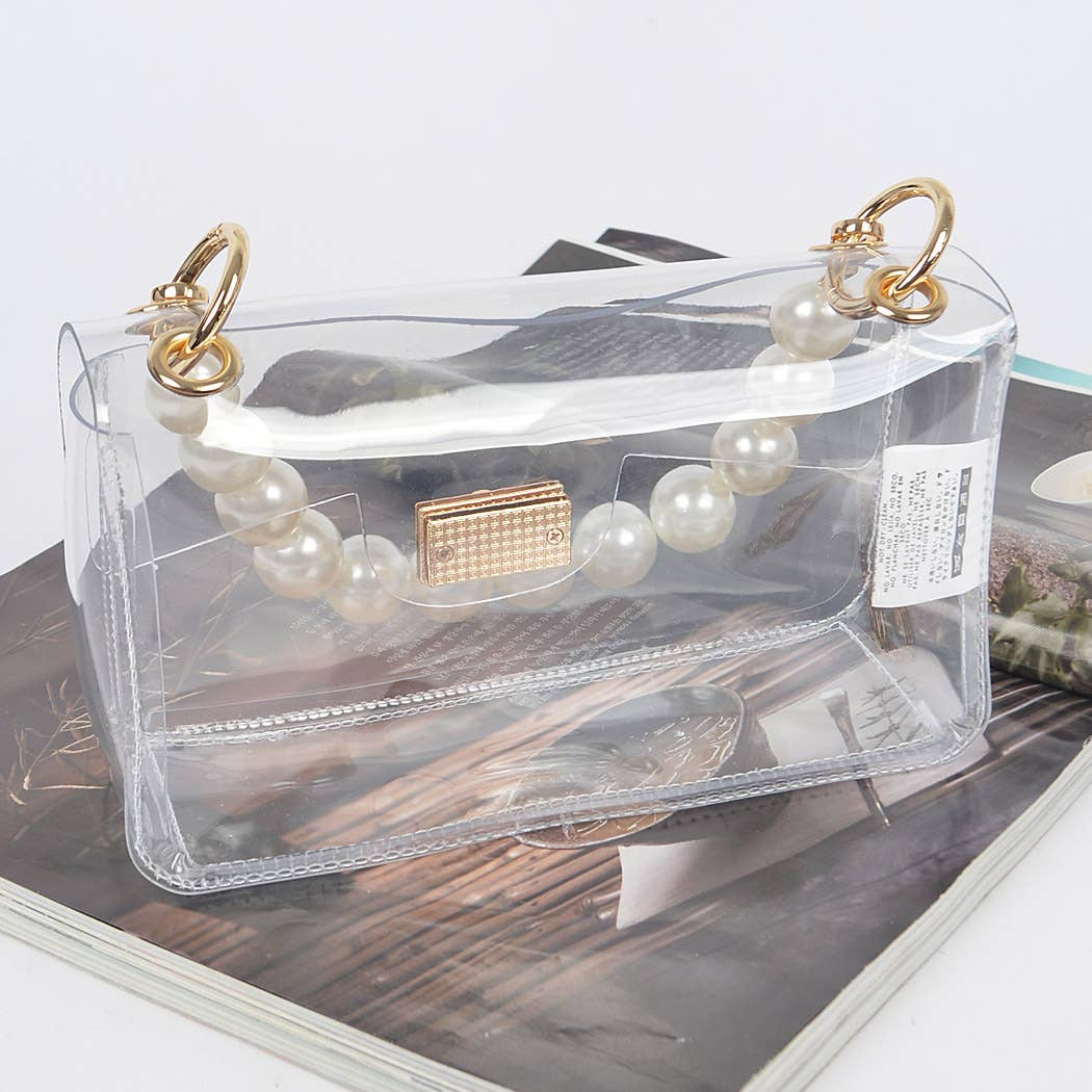 Julia Transparent Clutch W/ Pearl Handle