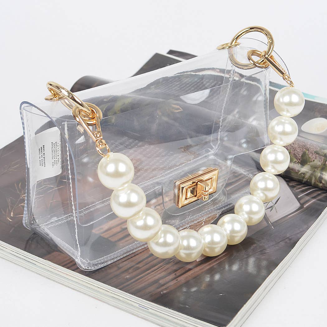 Julia Transparent Clutch W/ Pearl Handle