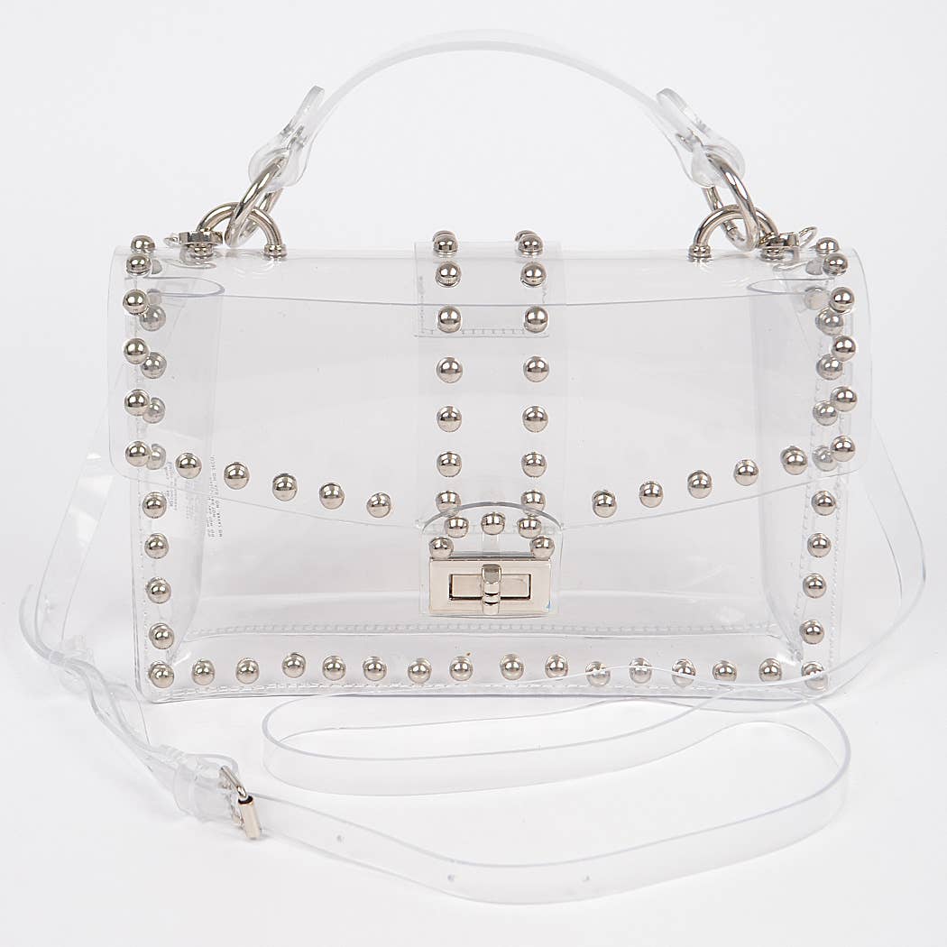 Georgia Round Metal Studded Clear Crossbody Bag