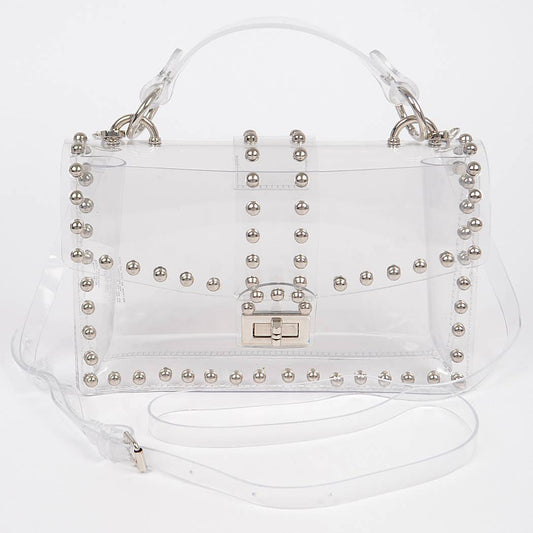 Georgia Round Metal Studded Clear Crossbody Bag