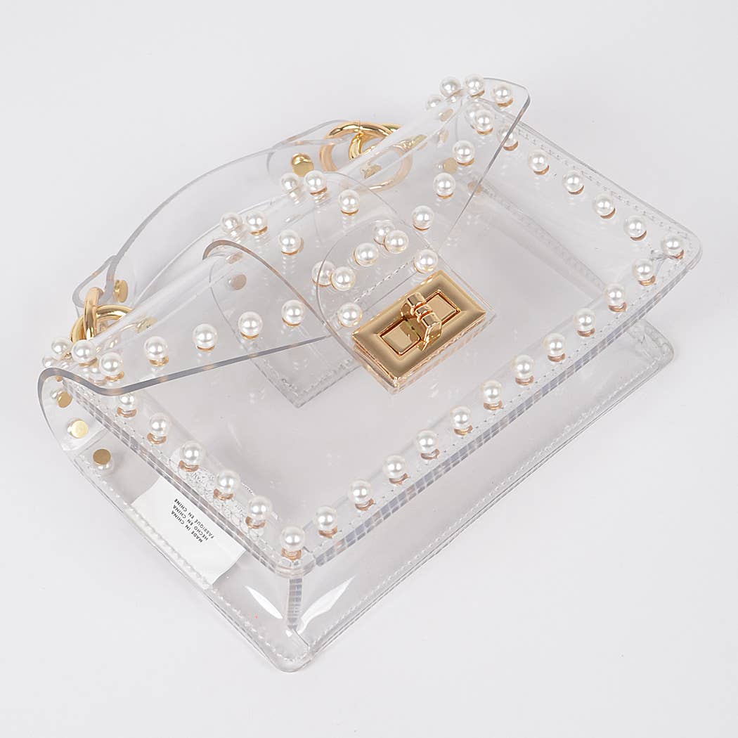 Rachel Pearl Stud Clear Clutch