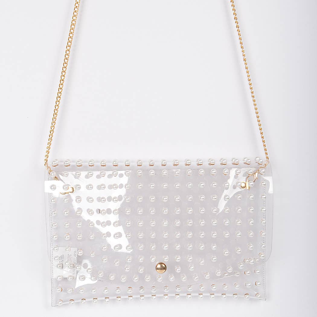Gemma Pearl Studded Clear Envelope Clutch