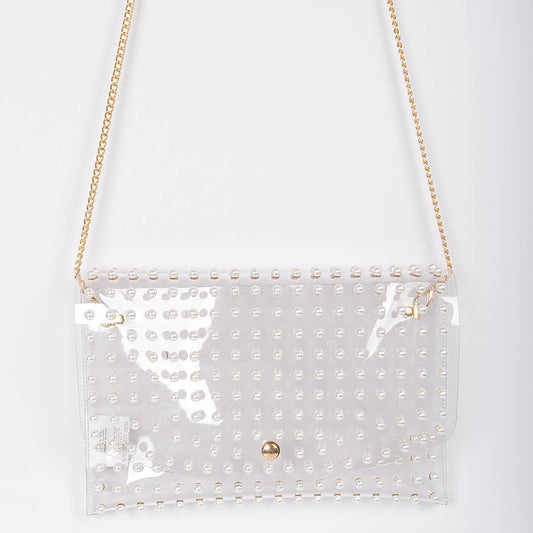 Gemma Pearl Studded Clear Envelope Clutch