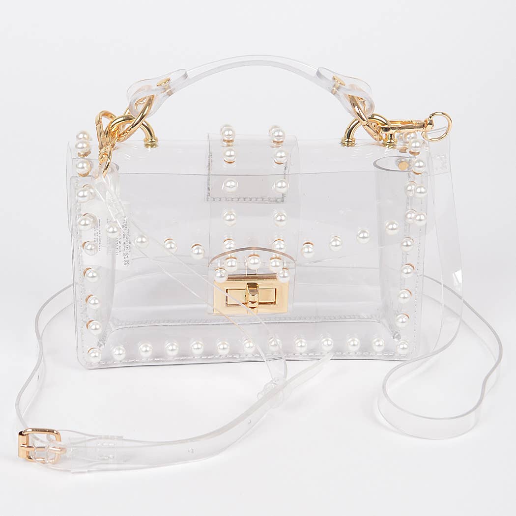 Rachel Pearl Stud Clear Clutch