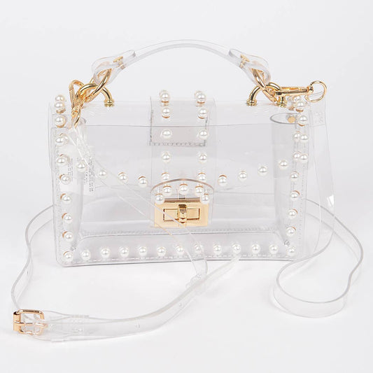 Rachel Pearl Stud Clear Clutch