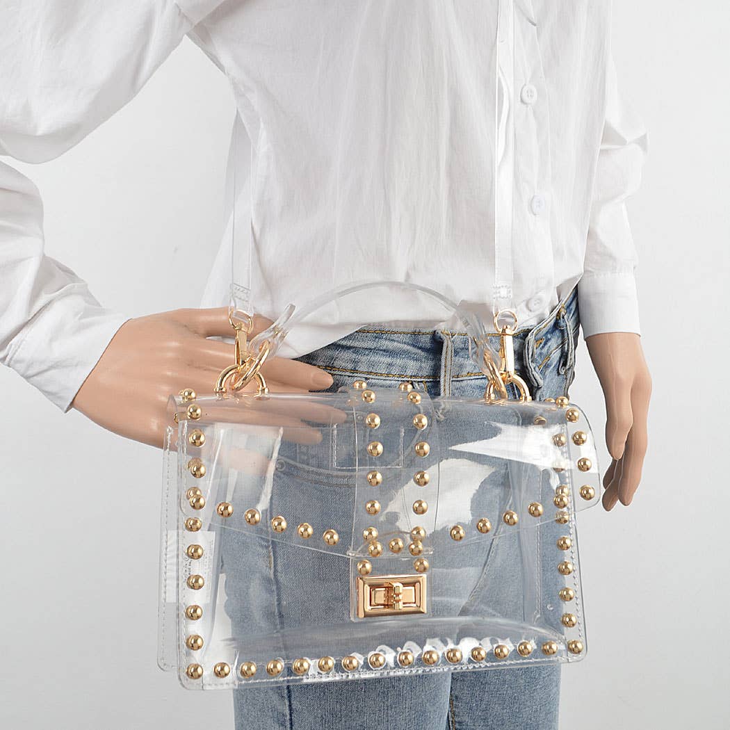 Georgia Round Metal Studded Clear Crossbody Bag