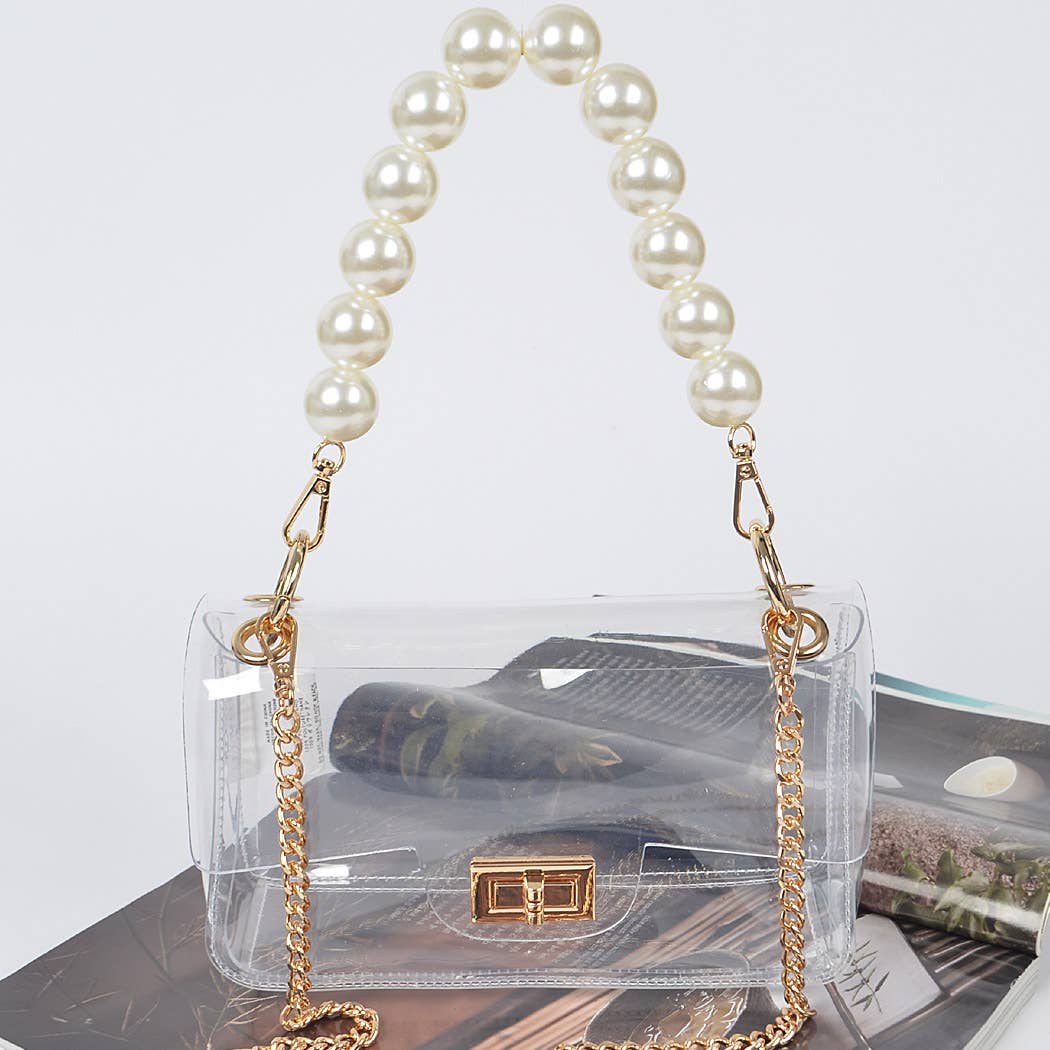 Julia Transparent Clutch W/ Pearl Handle