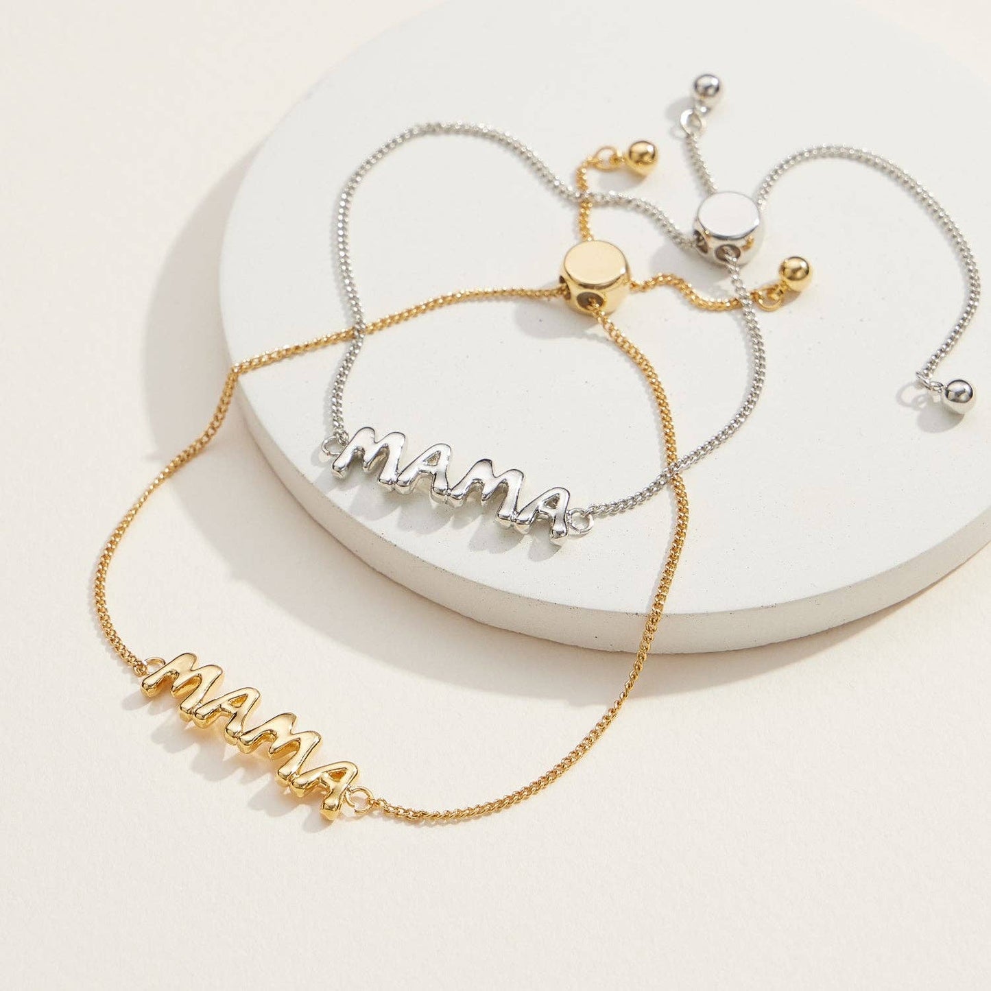 Mama Script Adjustable Bracelet in 18K Gold Dipped