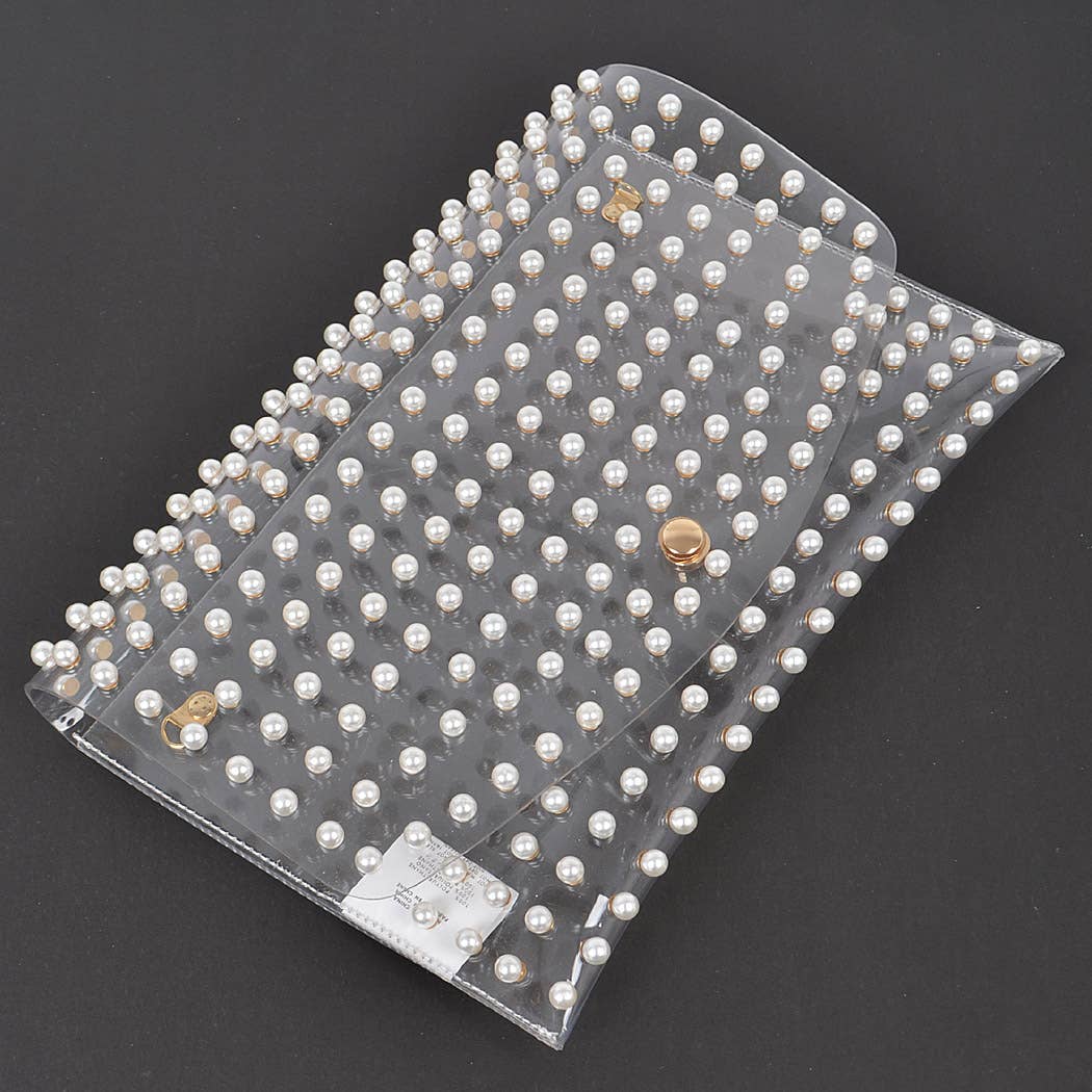 Gemma Pearl Studded Clear Envelope Clutch